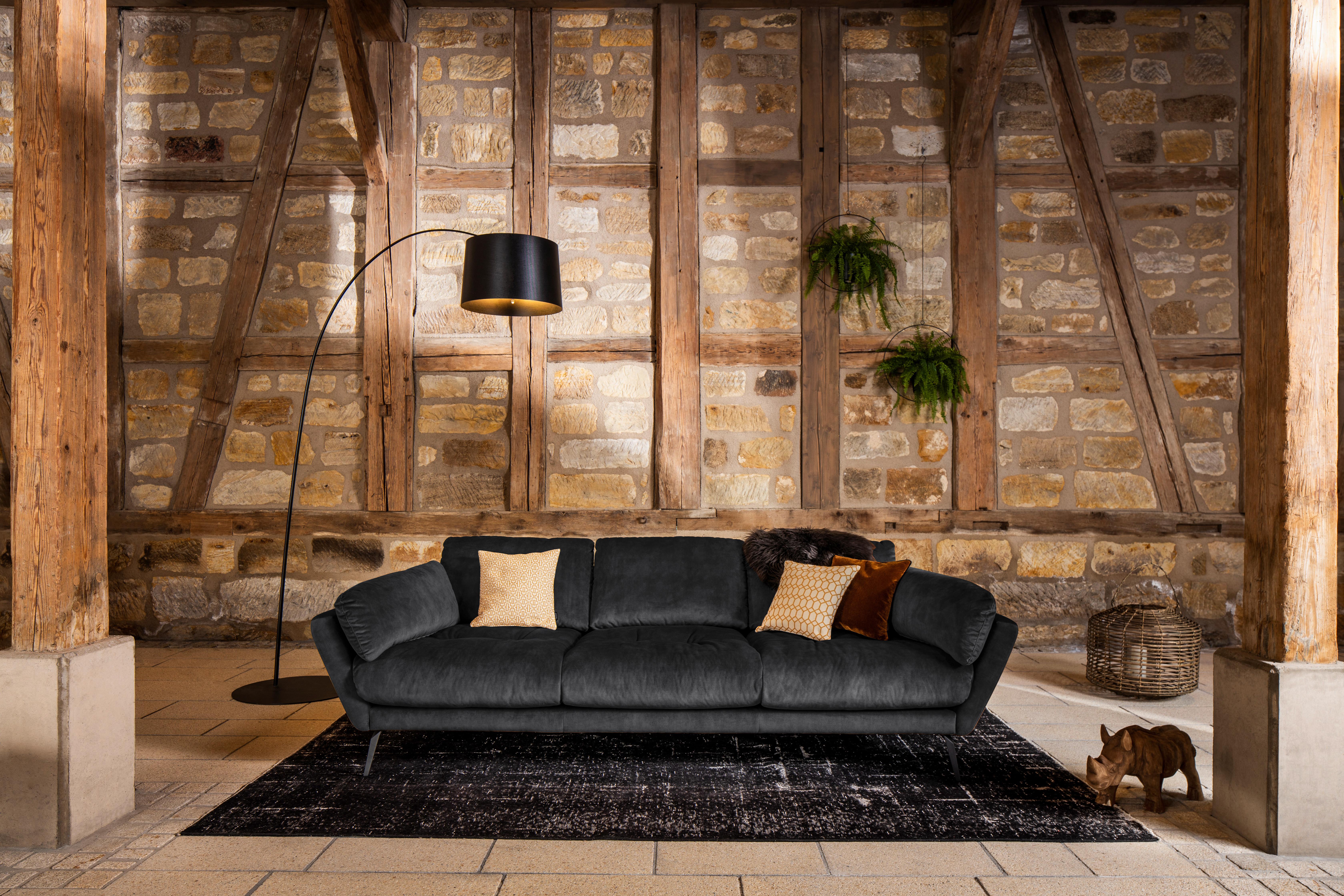 Big Sofa Softy mit Kissen B: 254 cm Dunkelgrau Velours - Dunkelgrau/Schwarz, MODERN, Textil (254/79/113cm) - W.Schillig