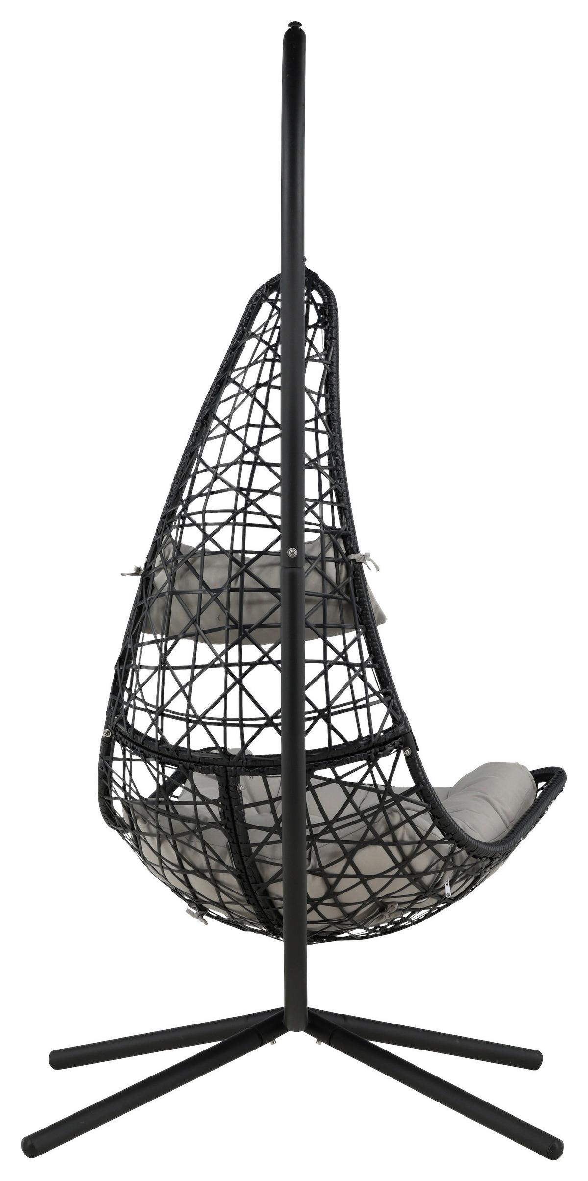 Hängesessel +gestell Edinburgh Mit Sitz- Und Rückenkissen - Schwarz/Grau, KONVENTIONELL, Kunststoff (132/205/130cm) - Gardenson