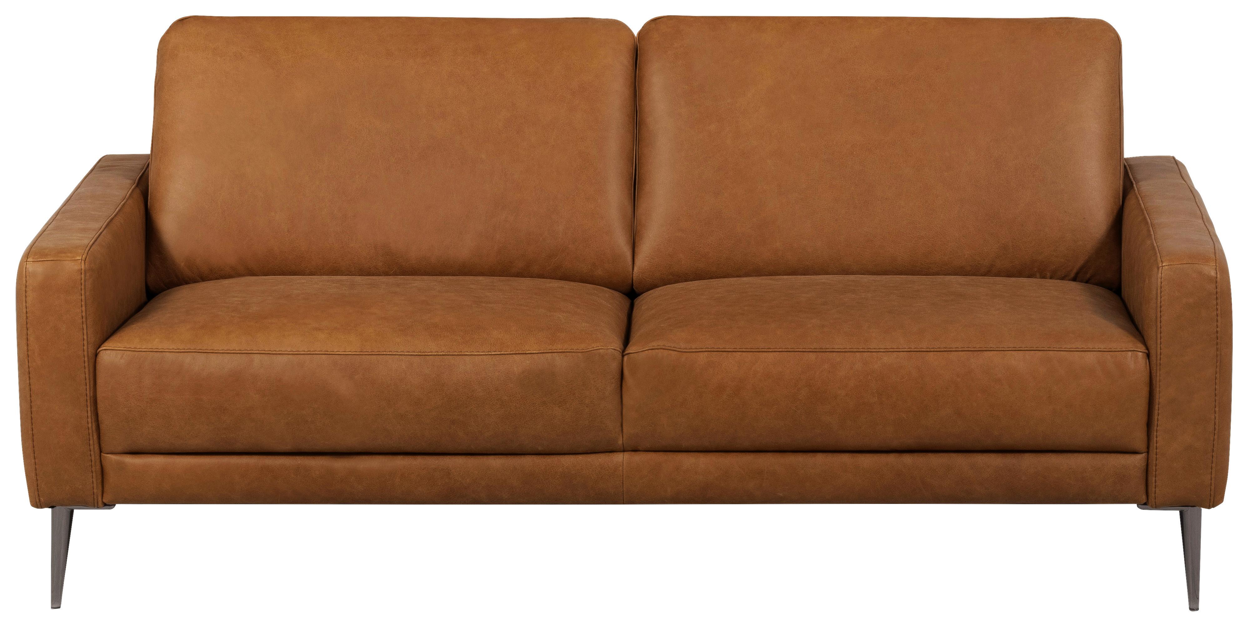 2-SITZER-SOFA Spring, Cognac 157 cm - Cognac/Schwarzchrom, Design, Leder (157/85/92cm) - P & B