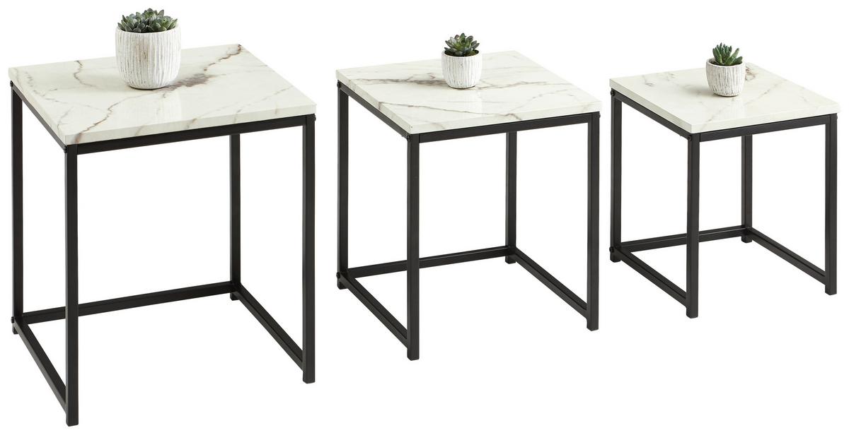 Beistelltisch Marmor-optik 3er-Set Torano, Schwarz/weiß - Schwarz/Weiß, Trend, Holzwerkstoff/Metall (44,5/40/44cm) - MID.YOU