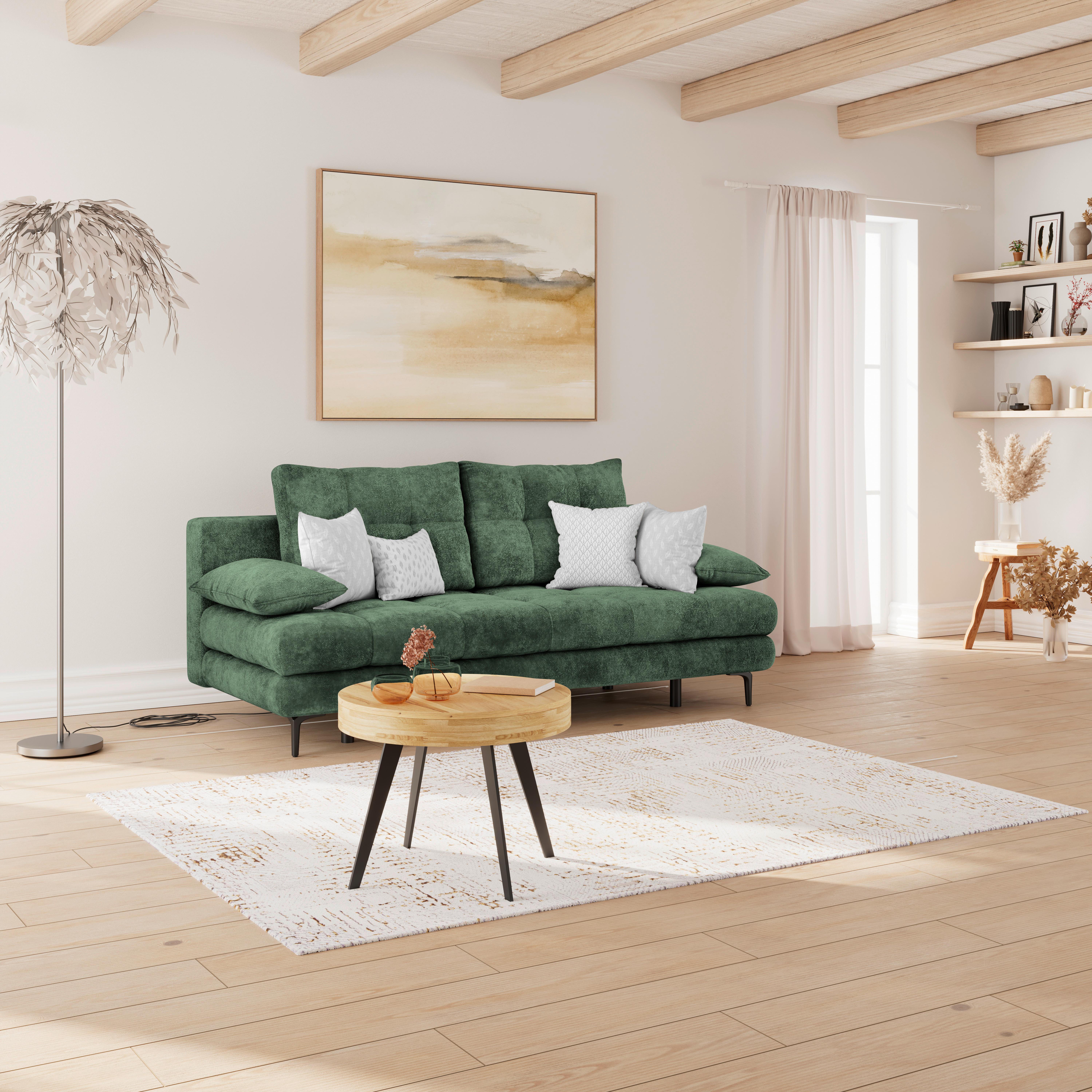 2-Sitzer-Sofa Mit Schlaffunktion Perla Grün - Dunkelgrün/Schwarz, KONVENTIONELL, Textil (203/94/96cm)