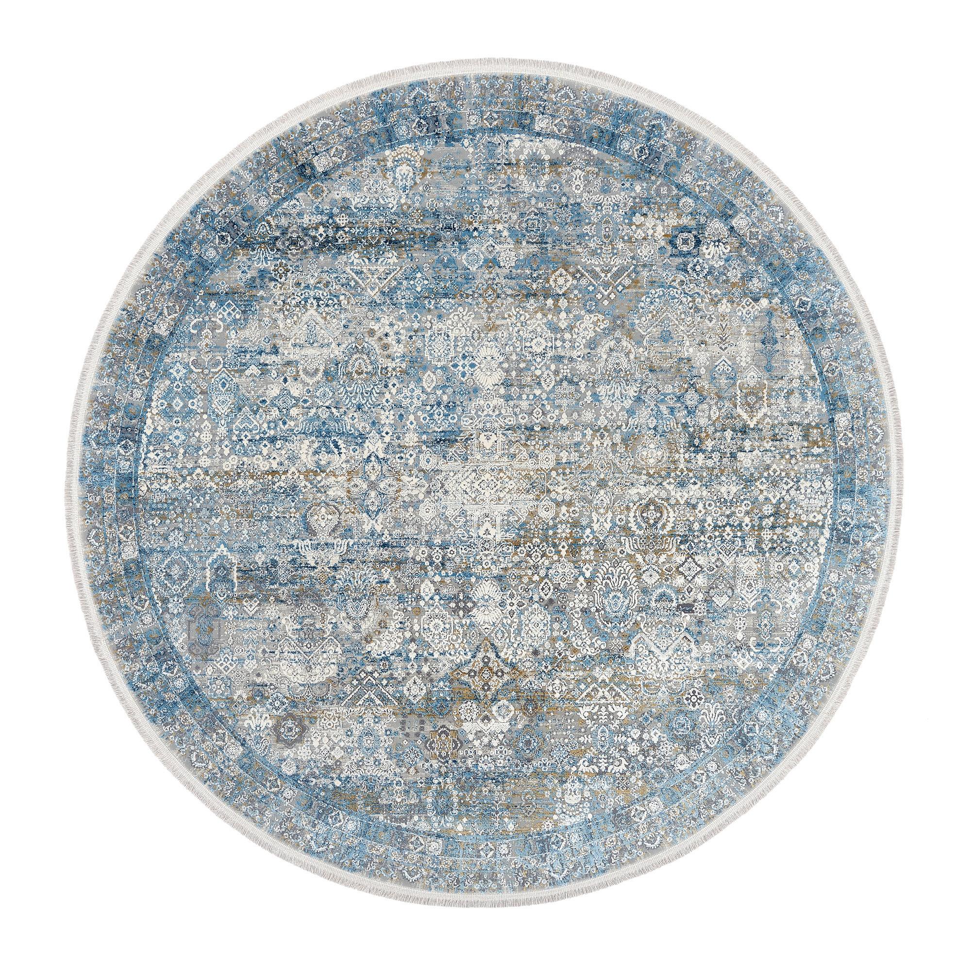 Webteppich Blau/Grau Toulon Rund Ø 240 cm - Blau/Grau, Design, Textil (240cm) - Dieter Knoll