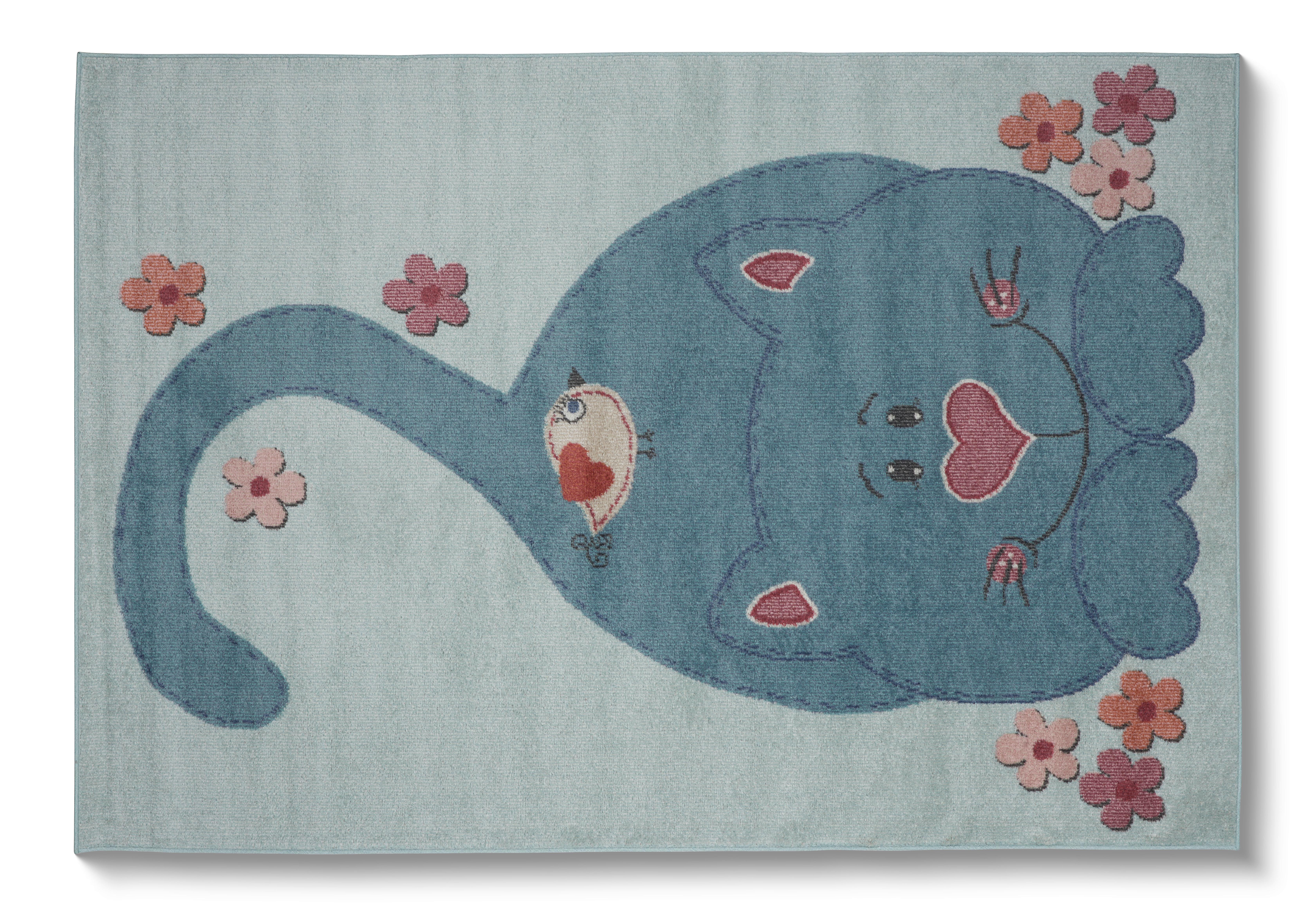 Kinderteppich Katze Blau Lizzy 100x150 cm - Pastellblau, Basics, Textil (100/150cm) - Luca Bessoni