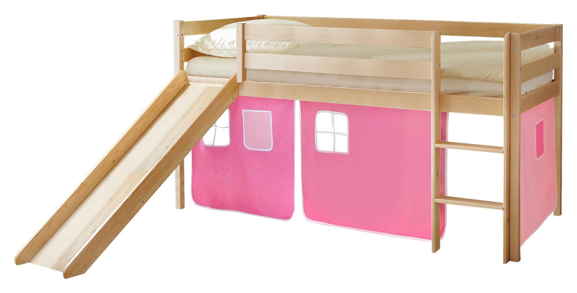 Spielbett Manuel Rosa Kiefer Massiv 90 Cm Rutsche Leiter - Hellrosa/Rosa, Natur, Holz (90/200cm) - MID.YOU