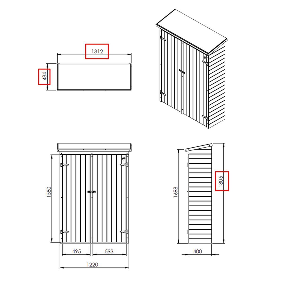 Geräteschrank Oliver - Braun/Kieferfarben, Basics, Holz (131/48/180cm) - Ambia Garden