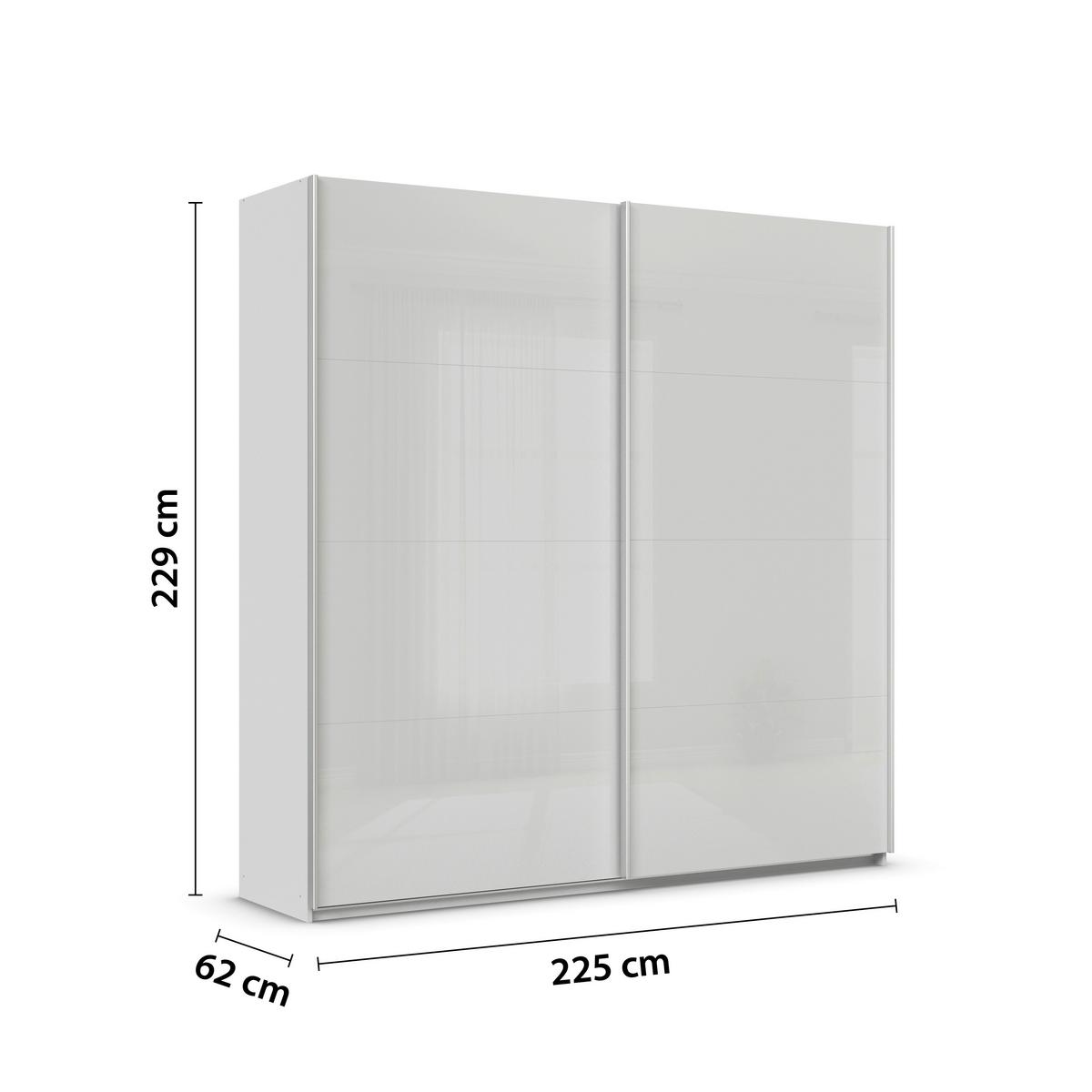 Tolóajtós Szekrény Feldkirch 225/229 Cm - világosszürke/magasfényű szürke, Modern, faalapú anyag/Üveg (225/229/62cm)