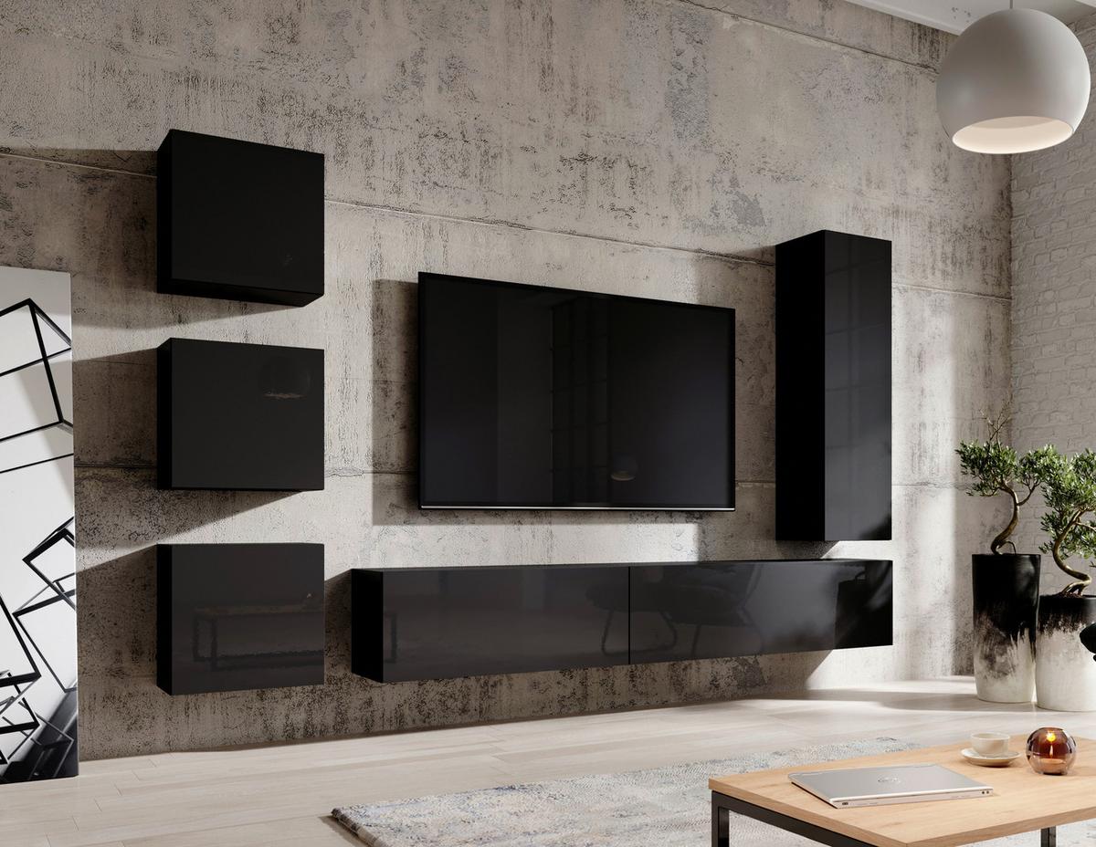 Lowboard TV Stand Vivien 01 - Schwarz Hochglanz/Schwarz, Design, Holzwerkstoff (100/40/38cm) - Livetastic