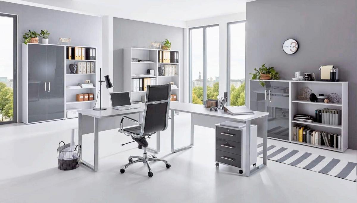 Büro Office Edition Grau/anthrazit Hochglanz - Anthrazit Hochglanz/Grau, MODERN, Holzwerkstoff/Metall - MID.YOU