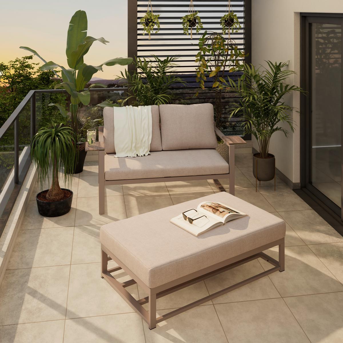 Loungesofa Atlanta - Dunkelgrau/Beige, MODERN, Kunststoff/Textil - Beldano