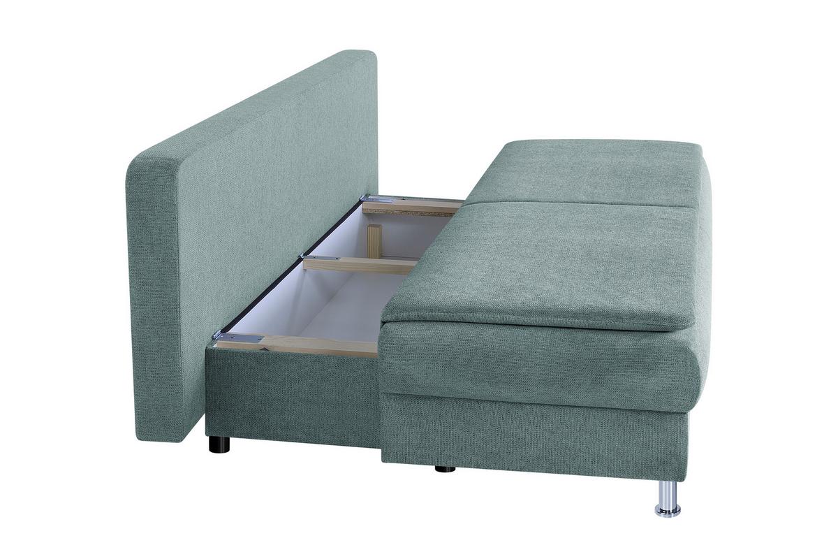 Rozkládací pohovka KEN, modrosivá, lôžko a úl.priestor - čierna/chrómová, Design, kompozitné drevo/textil (200/92/90cm) - P & B