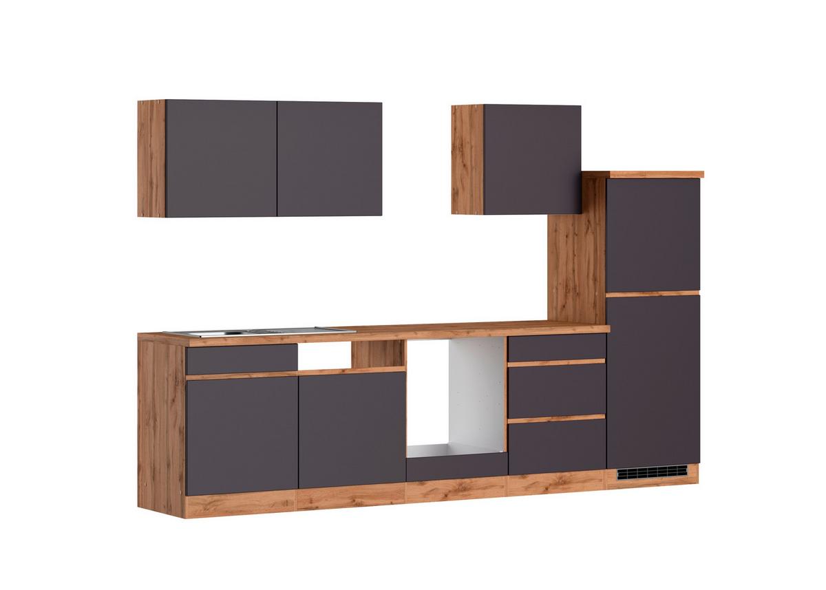 Küchenzeile Turin ohne Geräte B: 300cm Grau/Wotaneiche Dekor - Eiche Wotan/Grau, Design, Holzwerkstoff (300cm) - Held