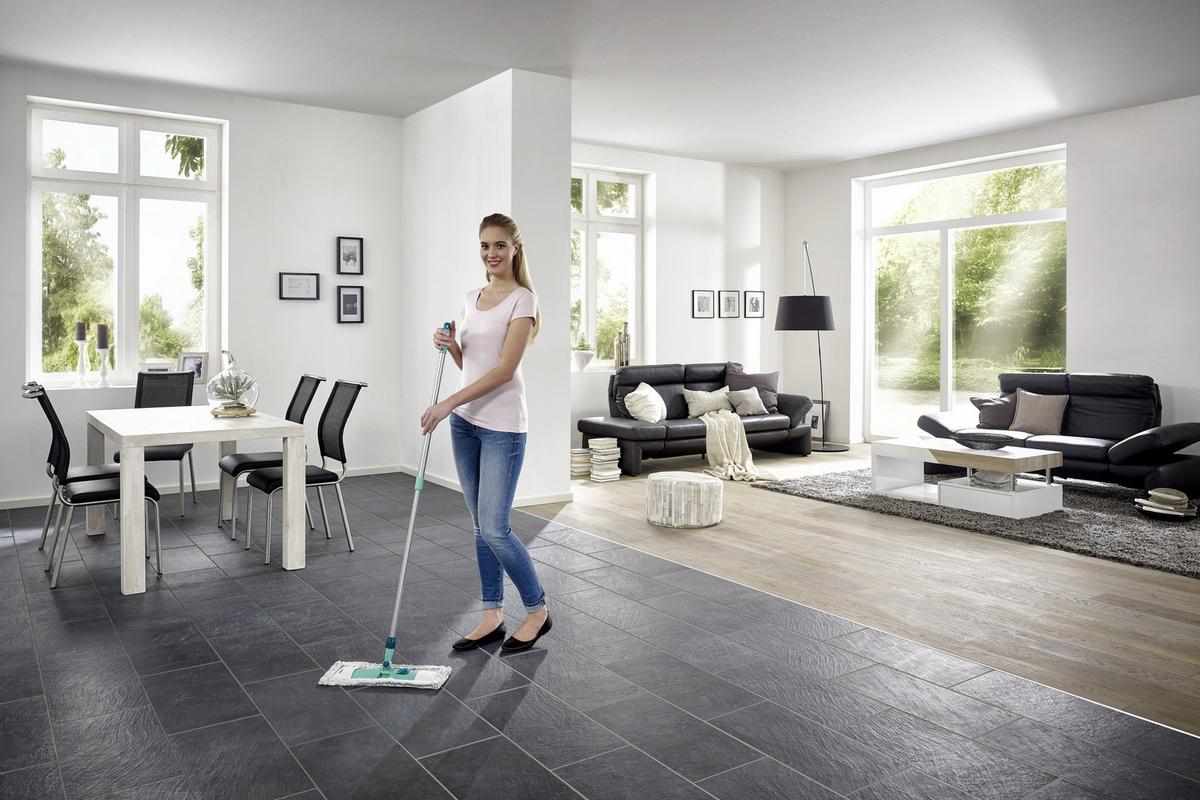 Bodenwischer Classic XL Microfibre - Türkis/Grau, Basics, Kunststoff/Textil (83-138cm) - Leifheit