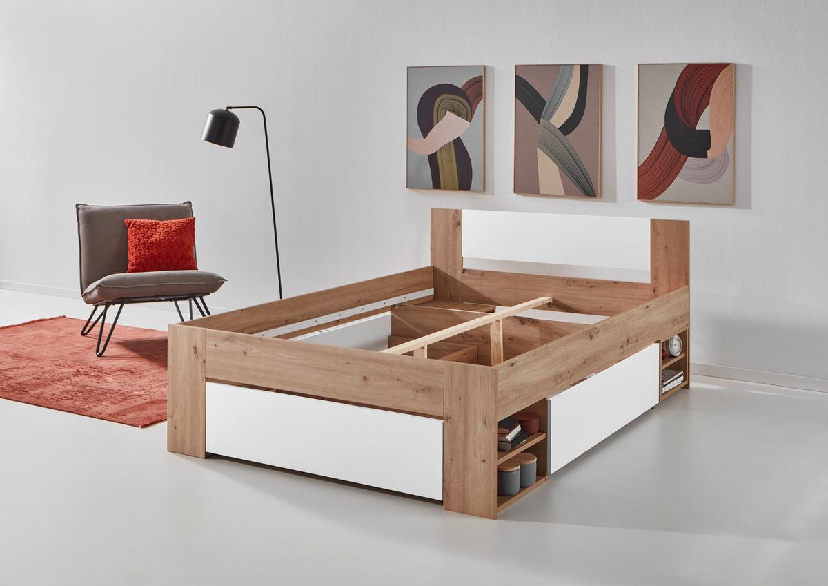Stauraumbett M. Bettladen 140x 200cm Azurro Weiß/eiche - Eiche Artisan/Weiß, MODERN, Holzwerkstoff (140/200cm)