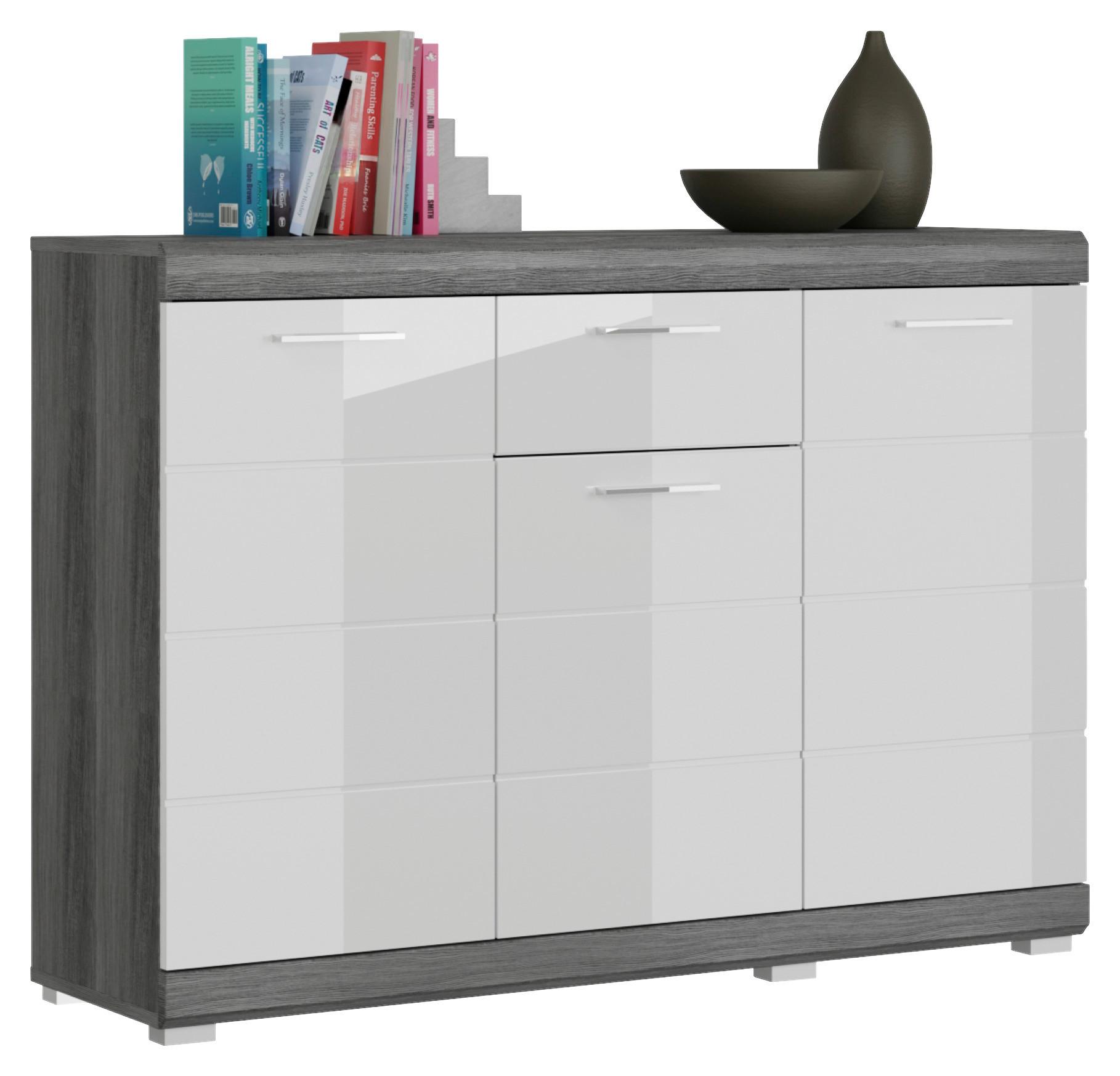 Kommode Scout - Weiß Hochglanz/Dunkelgrau, Design, Holzwerkstoff (120/85/37cm) - MID.YOU