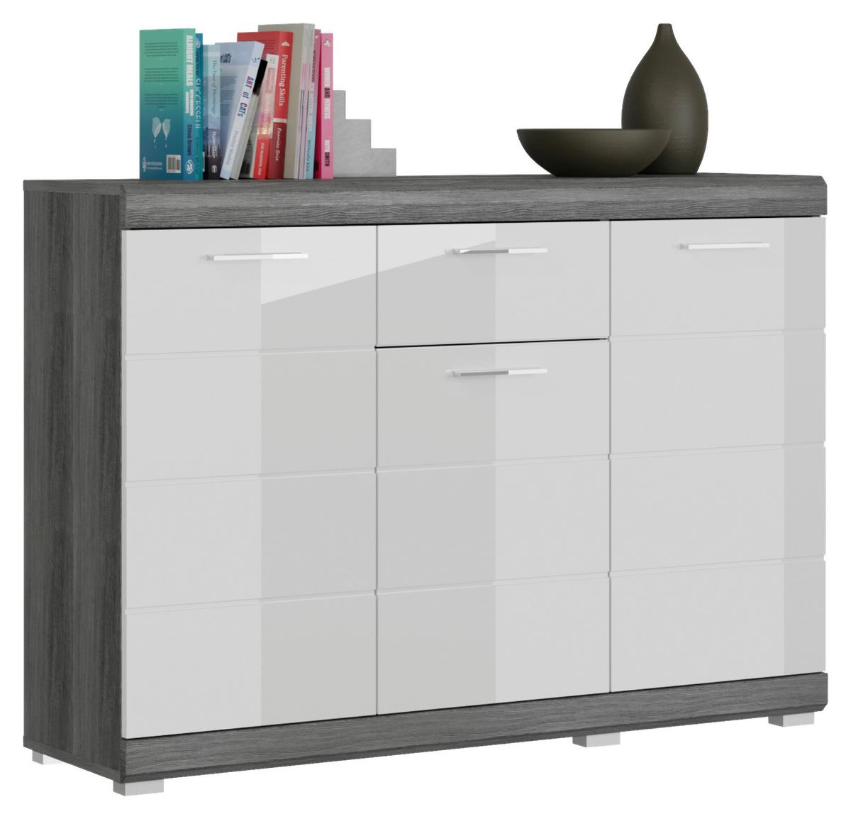 Kommode Scout - Weiß Hochglanz/Dunkelgrau, Design, Holzwerkstoff (120/85/37cm) - MID.YOU