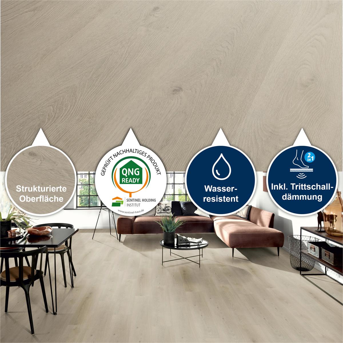 Designboden Eichefarben/Grau /Hellbraun Landhausdiele Stärke 4,8mm - Hellbraun/Eichefarben, Basics, Kunststoff (122/23/0.48cm)