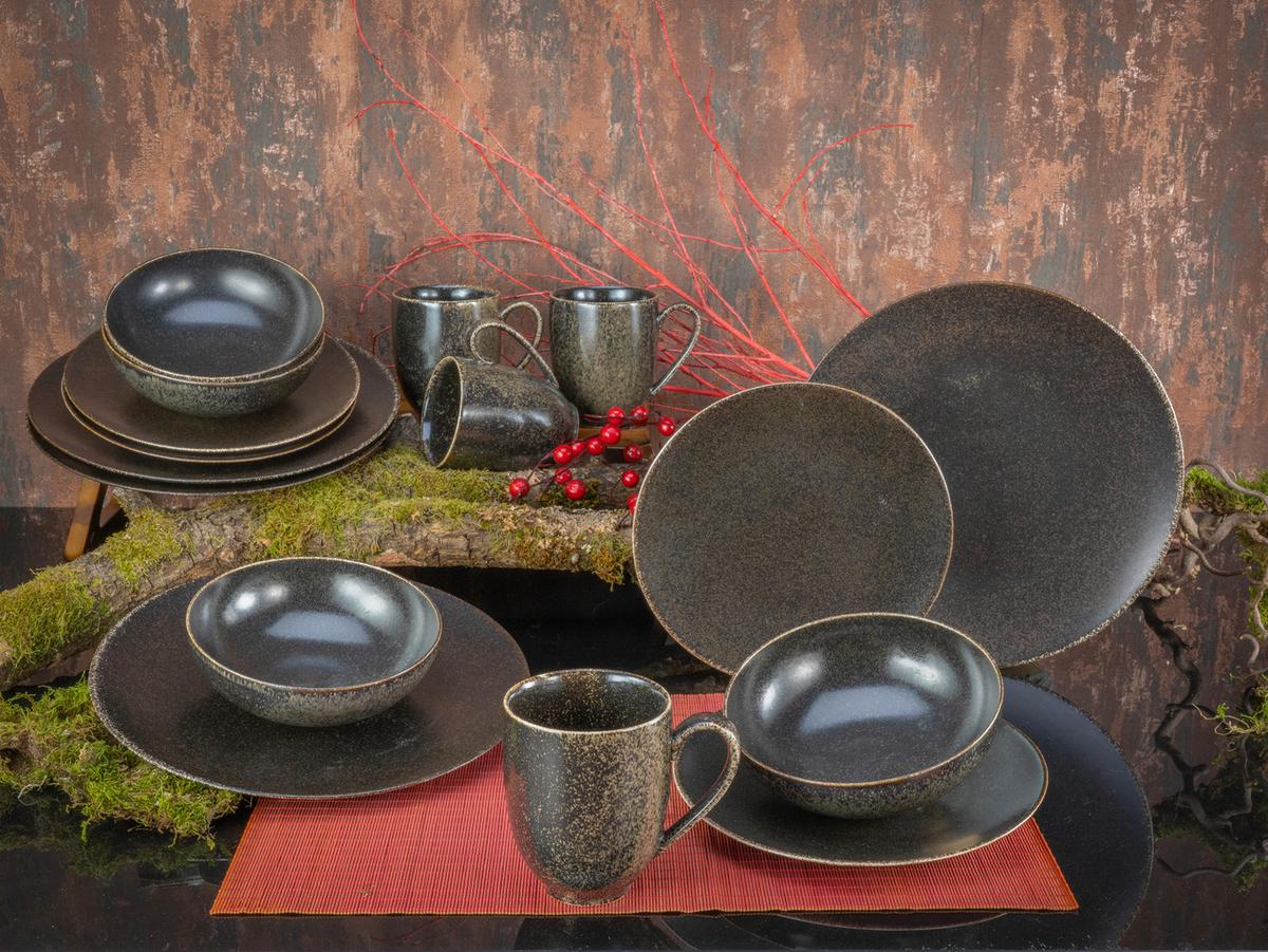 Kombiservice Keramik Schwarz 16-Teilig - Schwarz, Basics, Keramik (30/32/33cm)