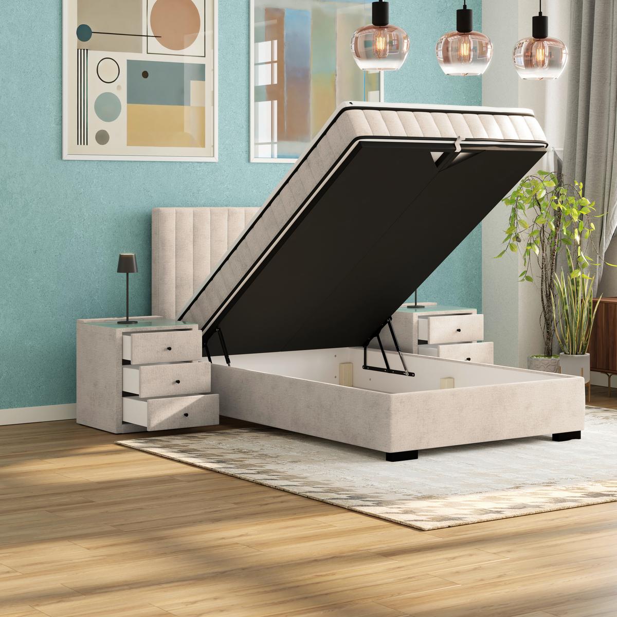 Boxbett Maya inkl. Bettkasten Sandfarben 140x220 cm - Sandfarben/Schwarz, MODERN, Holz/Holzwerkstoff (140/220cm)