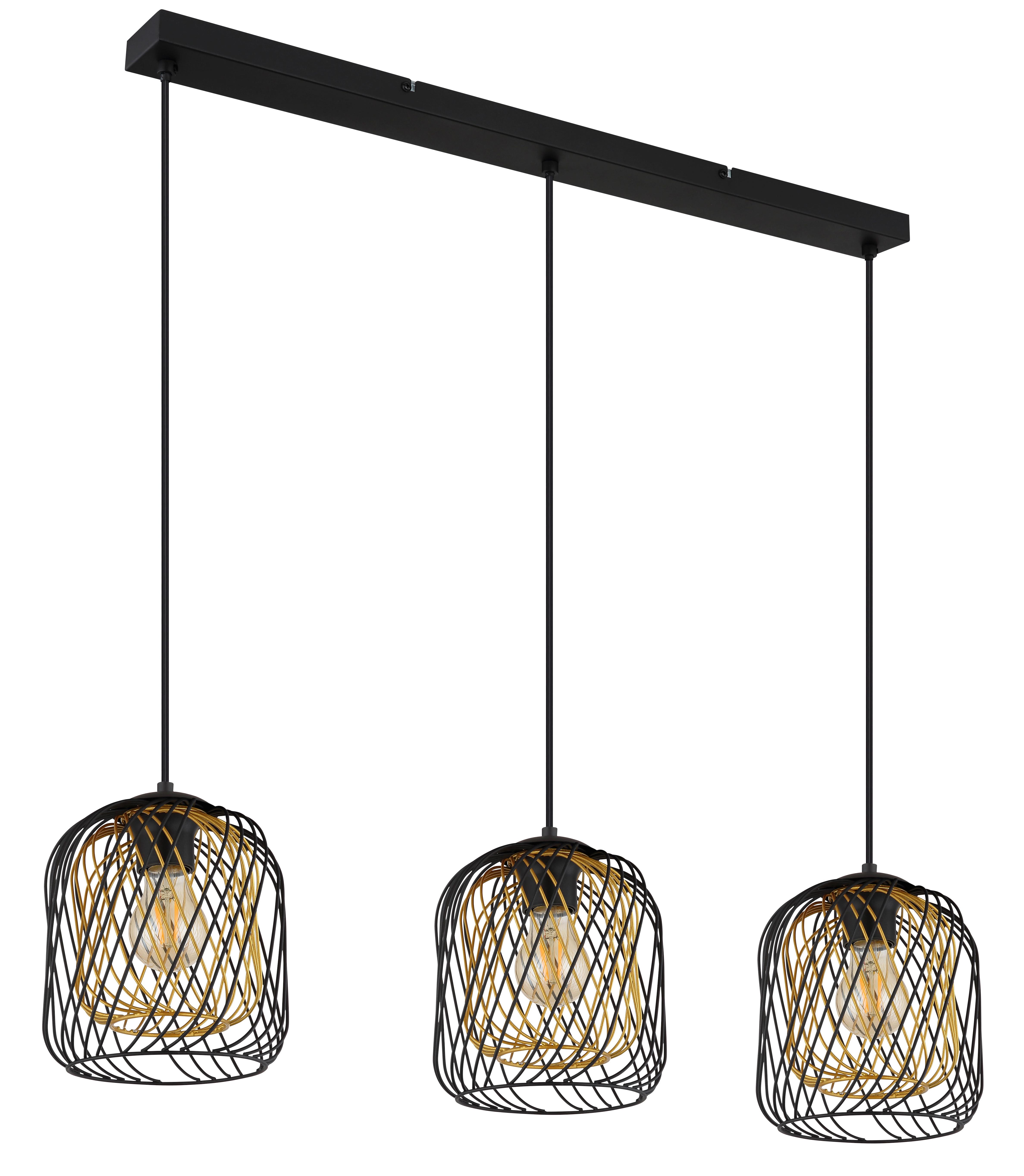 Hängeleuchte Dichti Schwarz Goldfarben L: 84 cm - Goldfarben/Schwarz, Basics, Kunststoff/Metall (84/18/150cm) - Globo