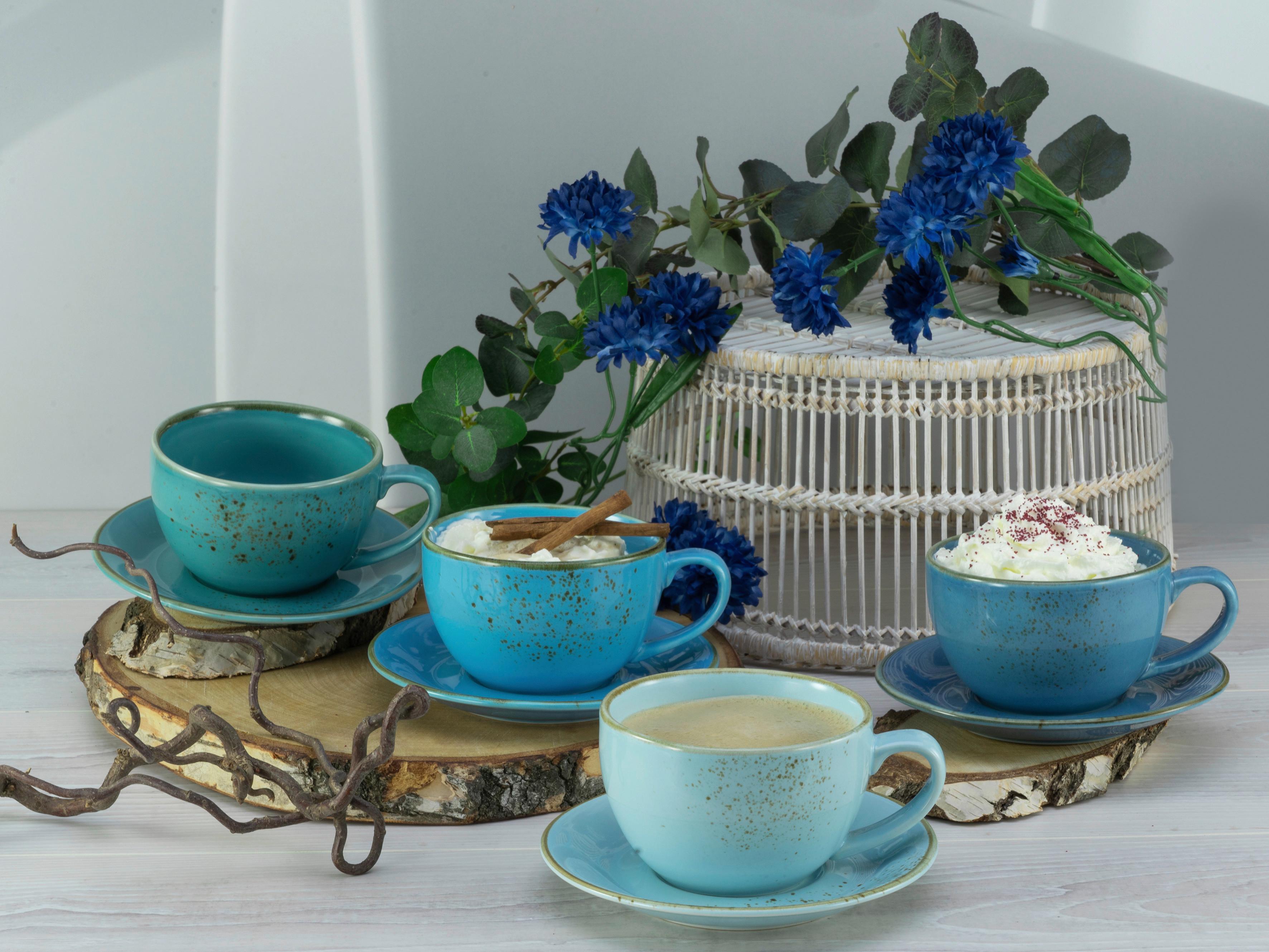 Kaffeetasse Keramik 300 Ml 4 Stk. Blau/goldfarben - Blau/Goldfarben, Keramik (30/30/22cm) - Creatable