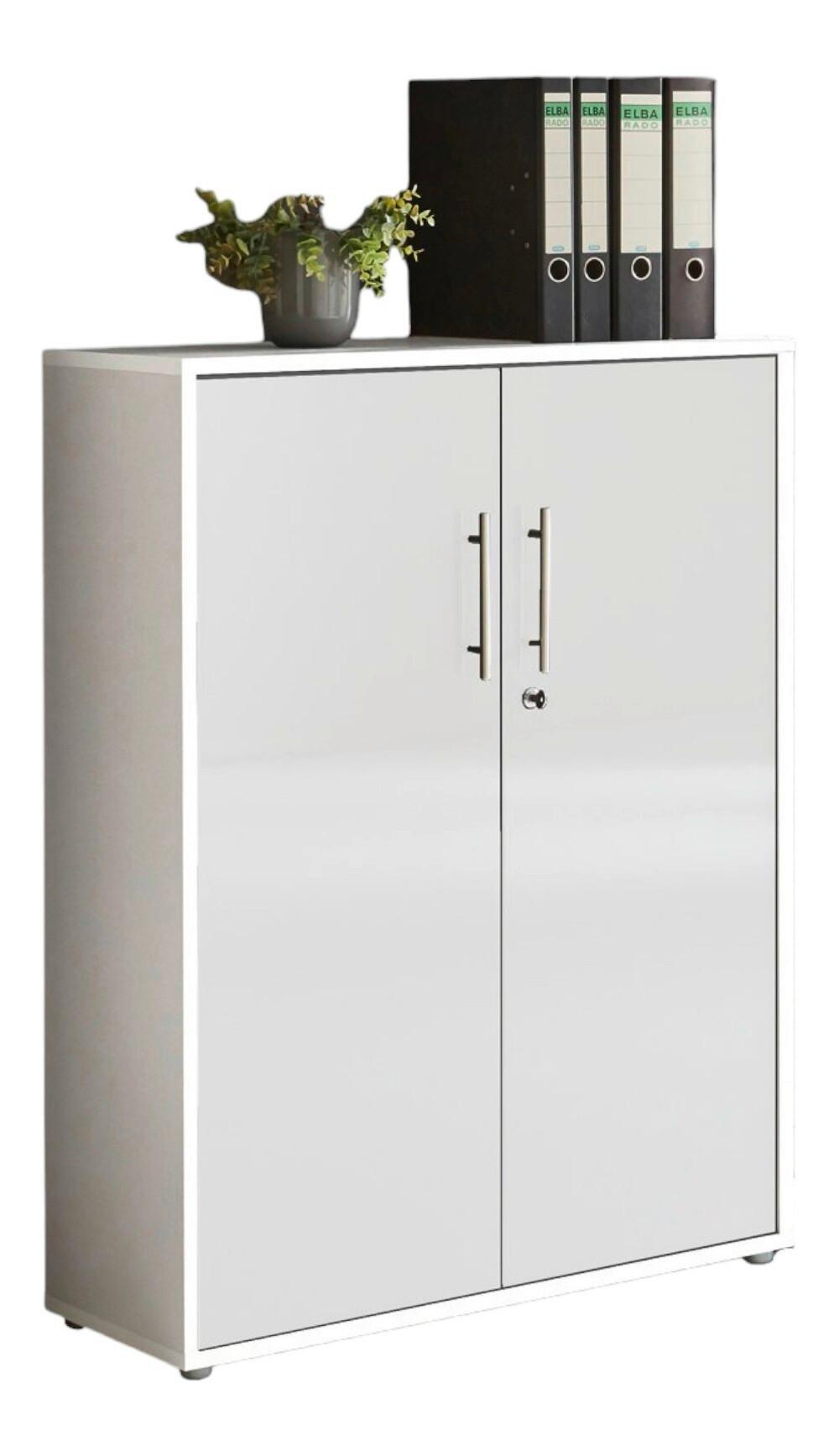 Aktenschrank Office Edition Weiß, Weiß Hochglanz B: 84,4cm - Weiß Hochglanz/Weiß, MODERN, Holzwerkstoff (84,4/113,6/33cm) - MID.YOU