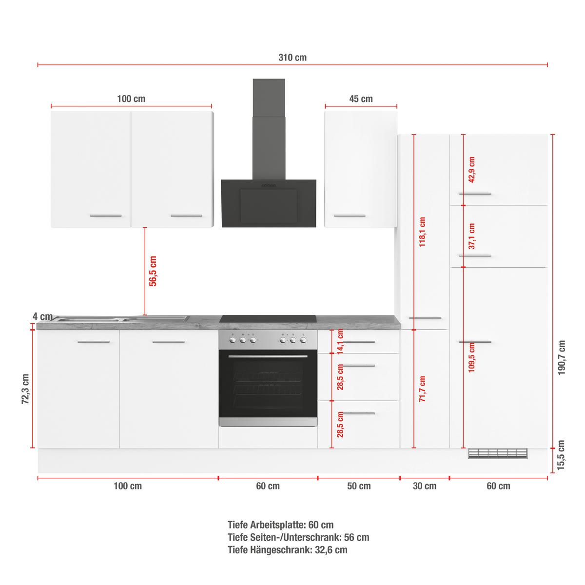 Küchenleerblock Ip1200 - Eichefarben/Weiß, Design, Holzwerkstoff (310cm) - Impuls