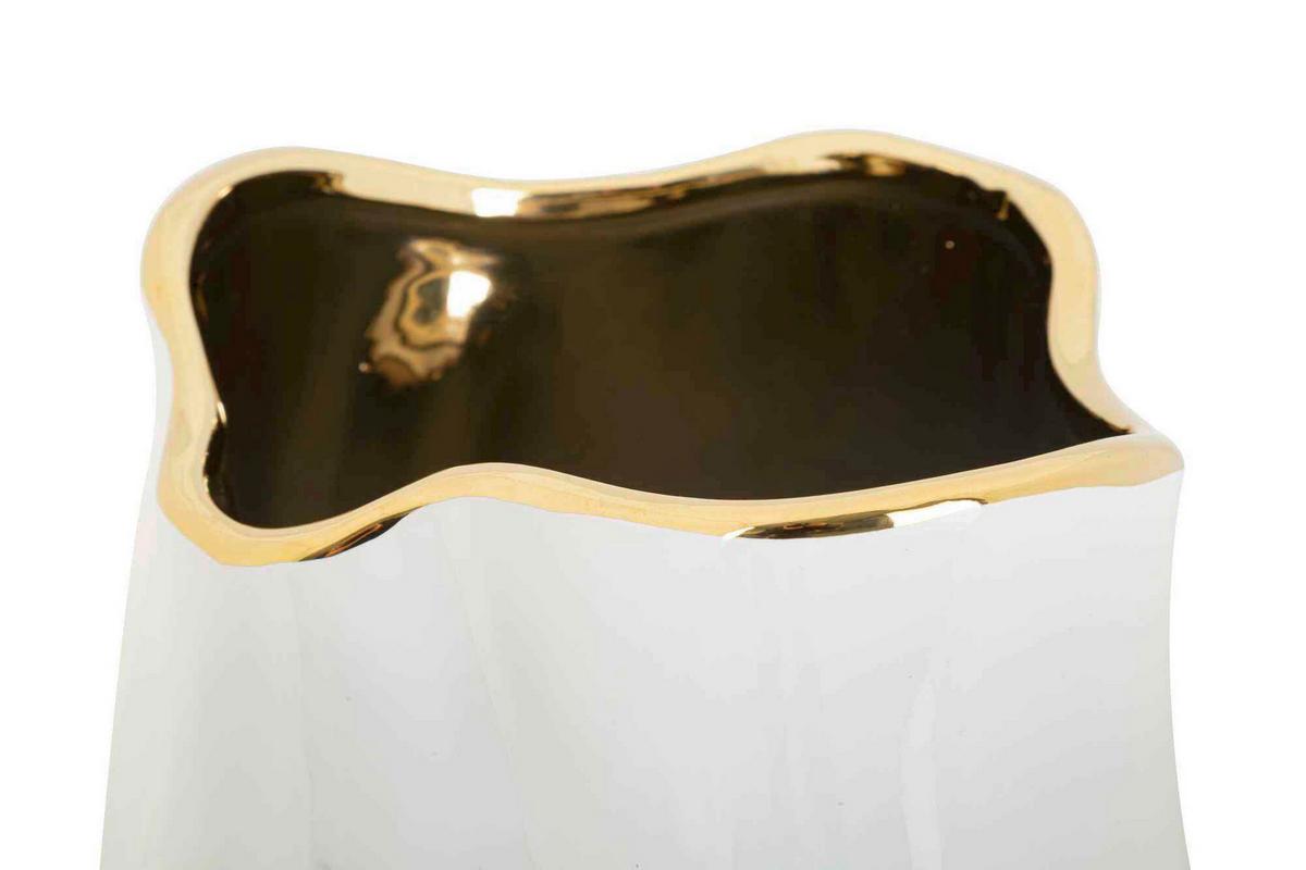 Vase Lux Weiß, Goldfarben B: 20 cm - Goldfarben/Weiß, Basics, Keramik (20/35/20 cm)