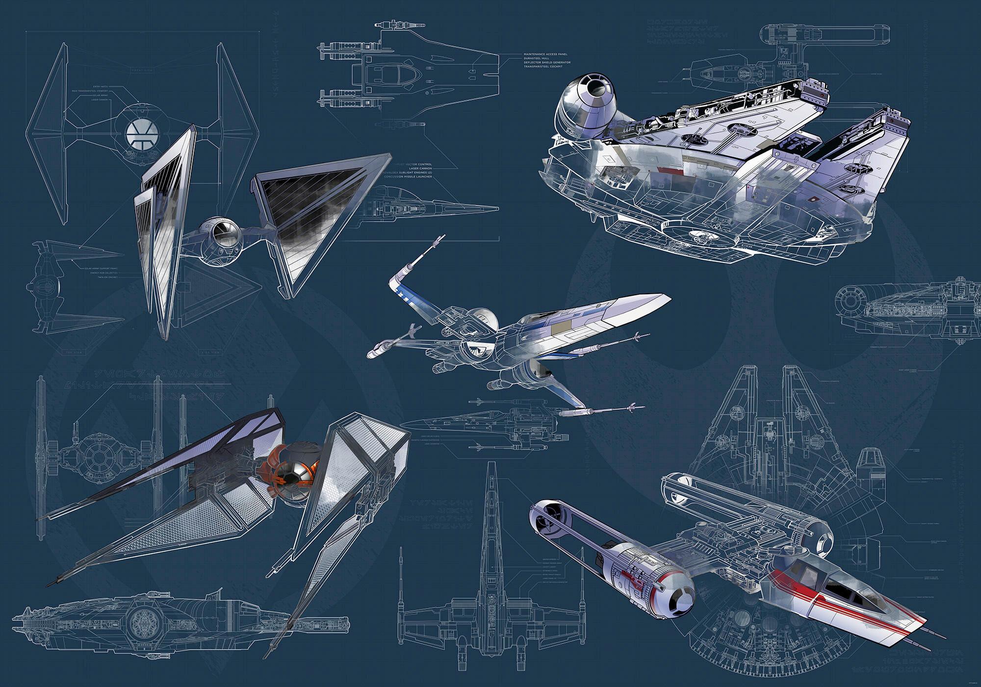 Fototapete Star Wars Blueprint Dark - Blau/Grau, Trend, Textil (400/280cm)