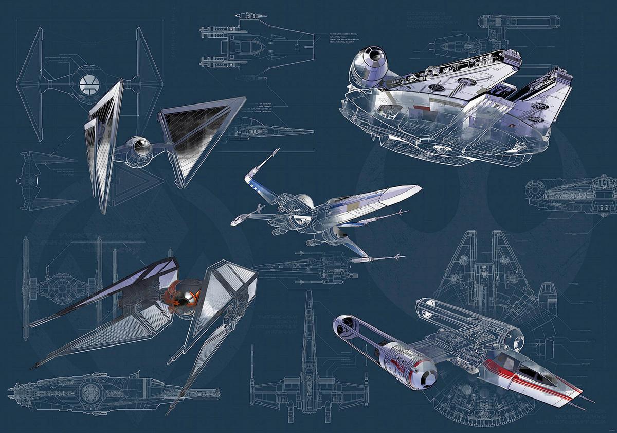 Fototapete Star Wars Blueprint Dark - Blau/Grau, Trend, Textil (400/280cm)