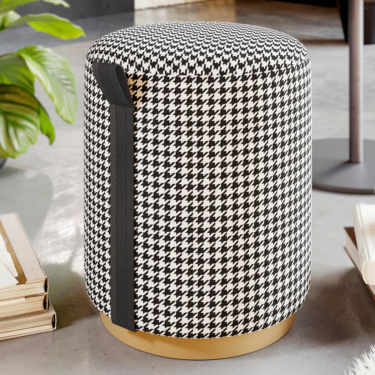 Hocker Macaria Schwarz/weiß B: 36 Cm - Eichefarben/Schwarz, Design, Textil (36/43/36cm) - Livetastic