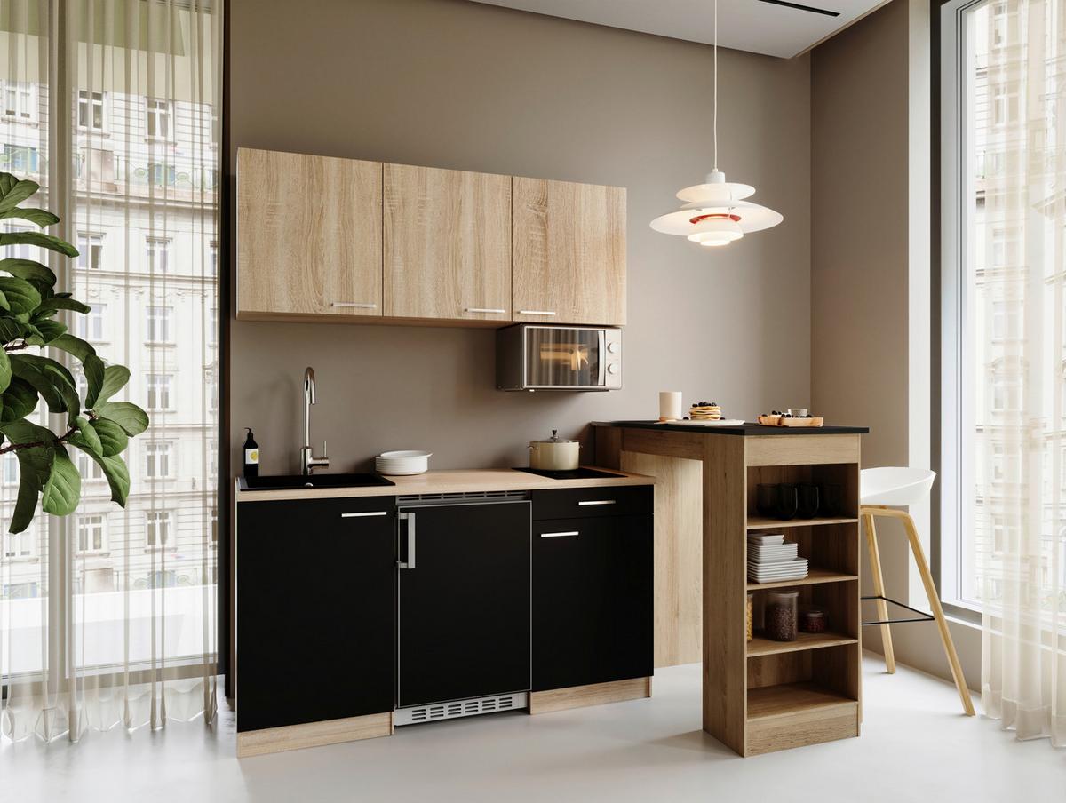 MINIKÜCHE Schwarz/Eichefarben B: 150cm - Eichefarben/Schwarz, Design, Holzwerkstoff (150cm) - Respekta