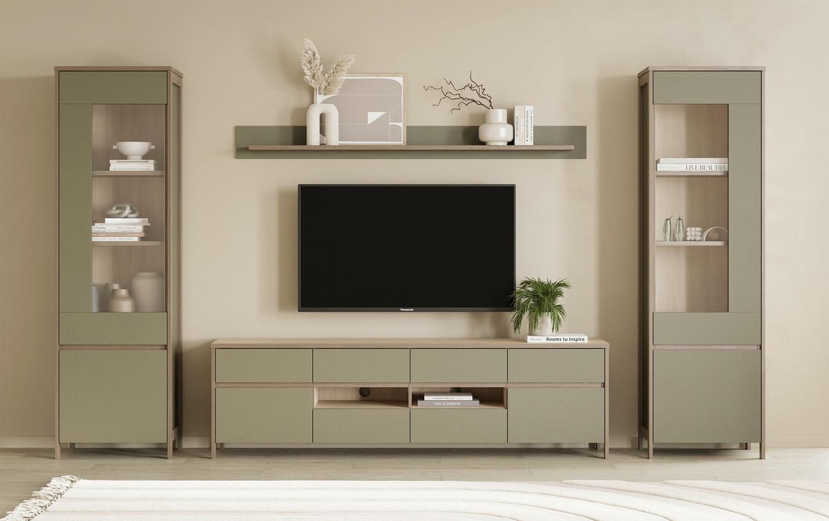 Wohnwand Stranda Eukalyptusfarben B: 339cm - Eichefarben/Eukalyptusholzfarben, Design, Holzwerkstoff (339/195/39cm) - MID.YOU