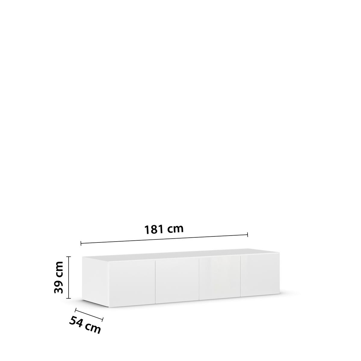 Nástavec na skříň MAX - bílá/vysoce lesklá bílá, Konvenční, kompozitní dřevo (181/39/54cm)