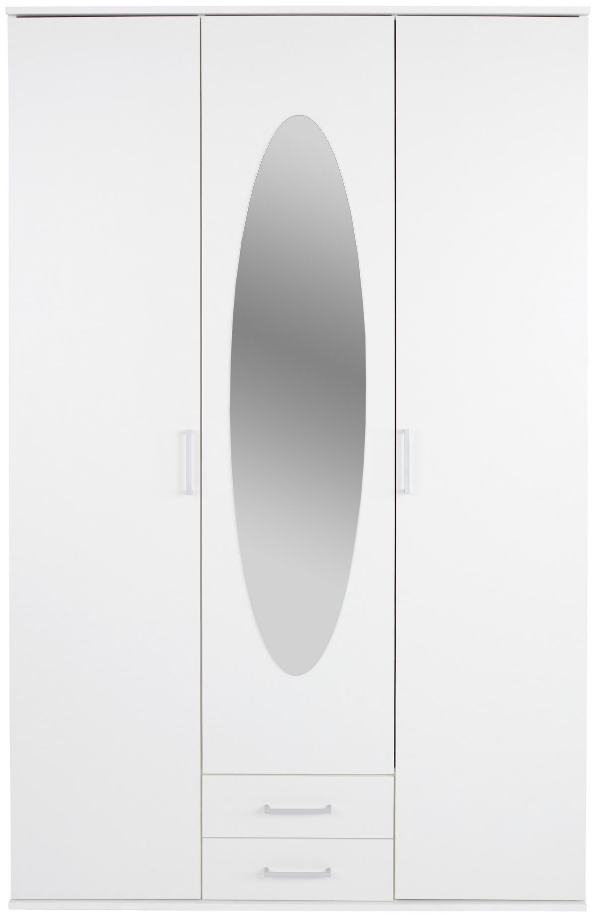 Drehtürenschrank Mit Spiegel 120 Cm Paul, Weiß - Eichefarben/Weiß, Basics, Glas/Holzwerkstoff (120/196/55cm)