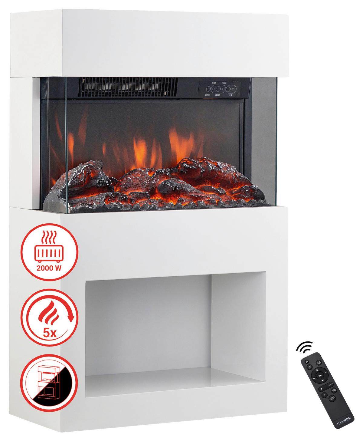 Elektrokamin Henri - Weiß, Basics, Glas/Metall (48,0/75,0/21,7cm)
