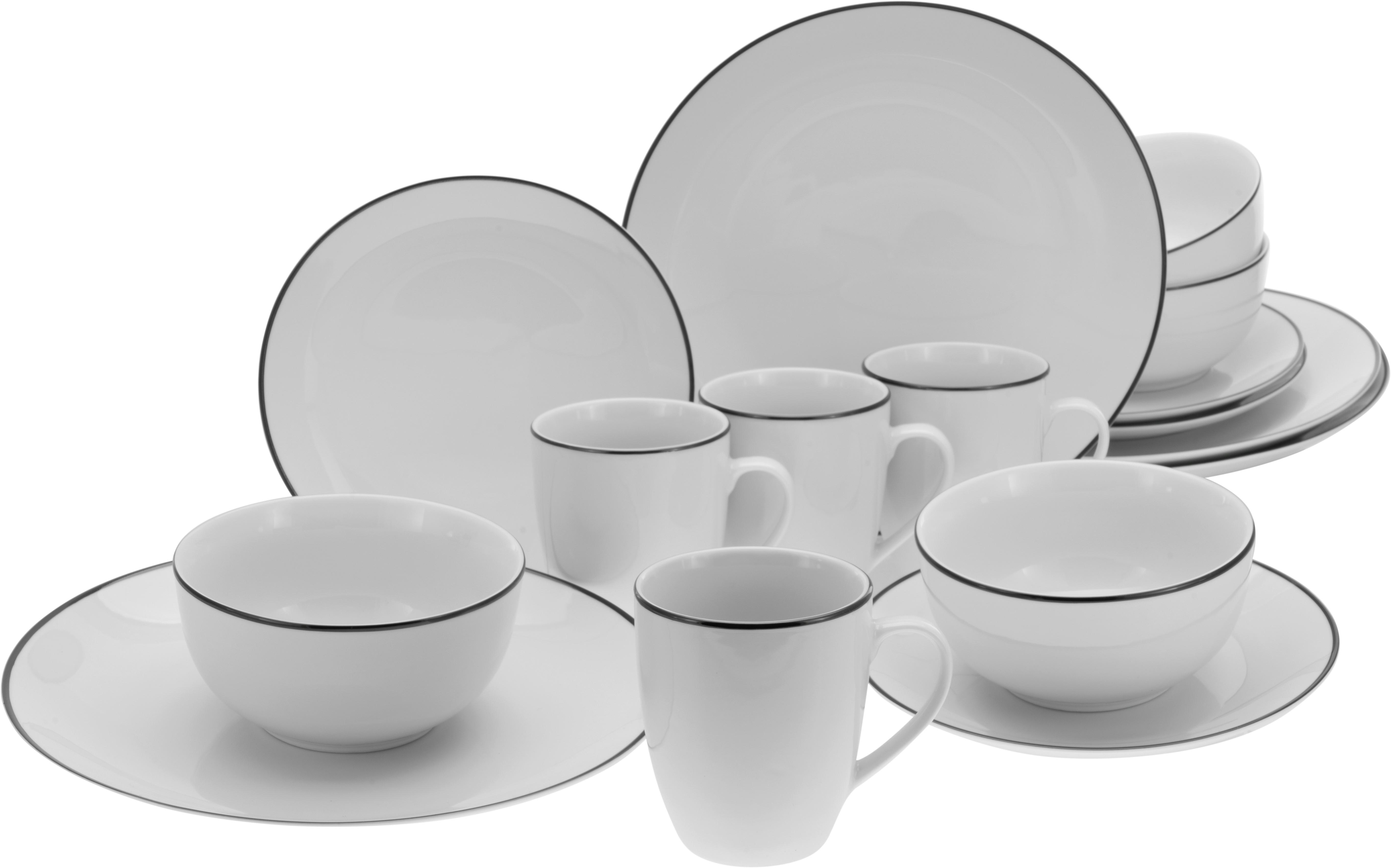Kombiservice Porzellan 4 Personen Geschirr Set - Schwarz/Weiß, Basics, Keramik - Creatable