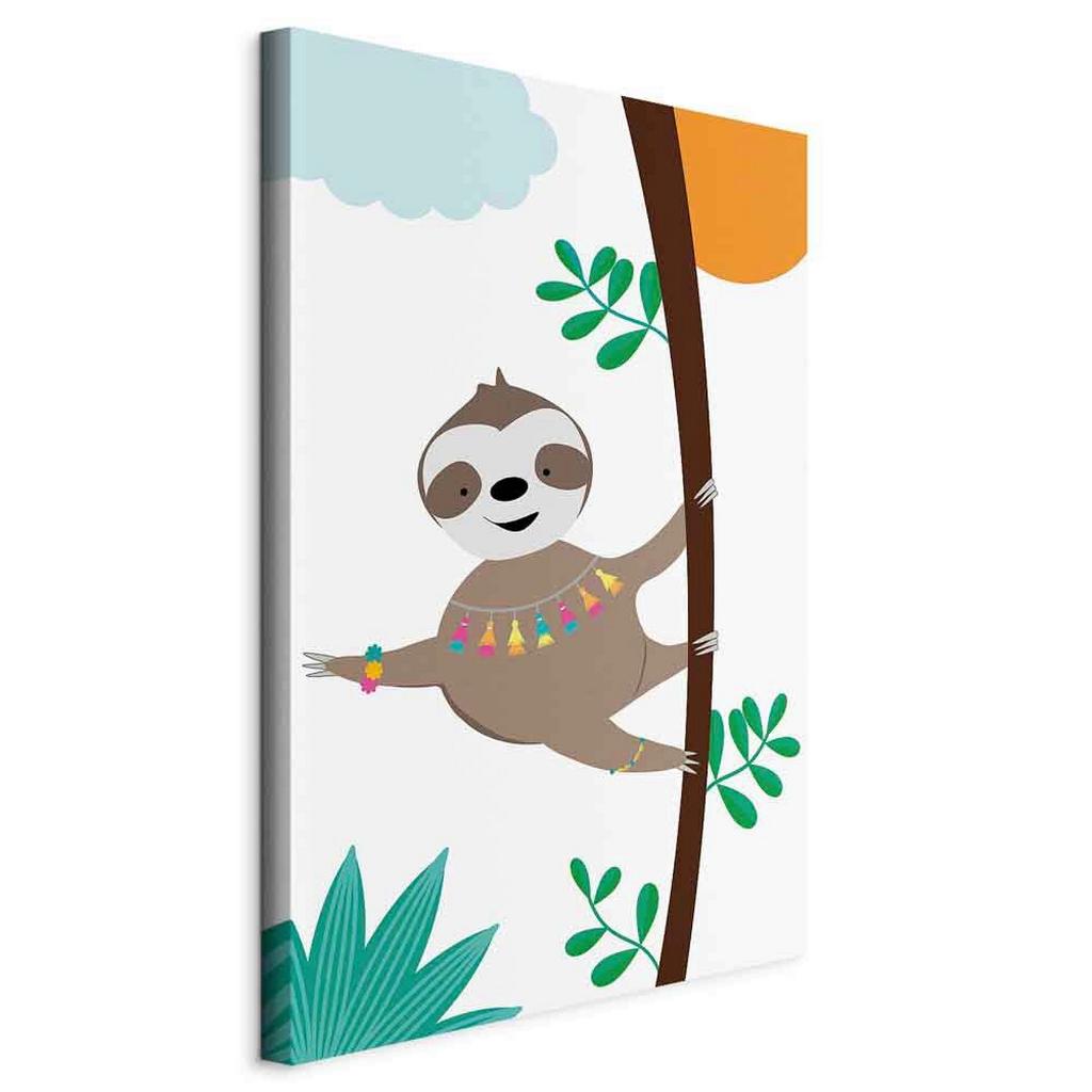 Leinwandbild Happy Sloth Grün Weiß B: 60 cm