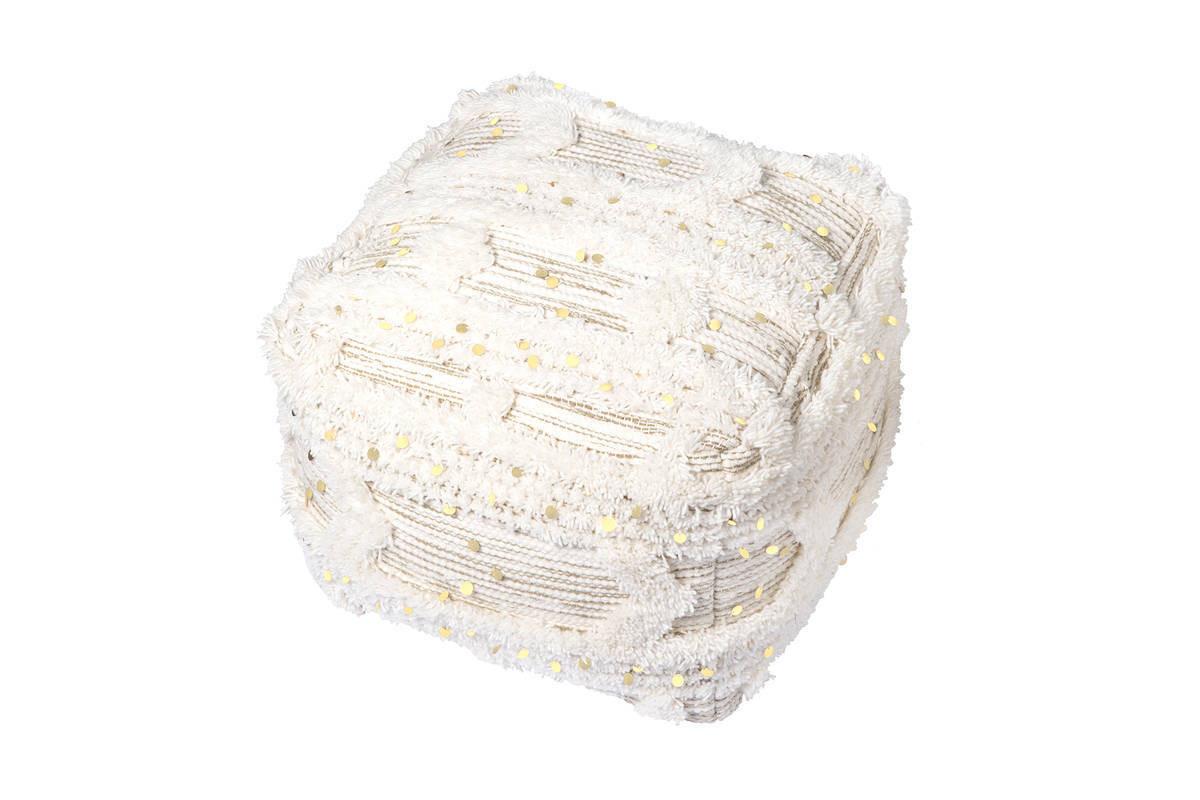Pouf Bohist Makramee Creme/Olivgrün DxH: 50x45 cm - Creme/Olivgrün, Trend, Kunststoff/Textil (50/45/50cm) - Kayoom