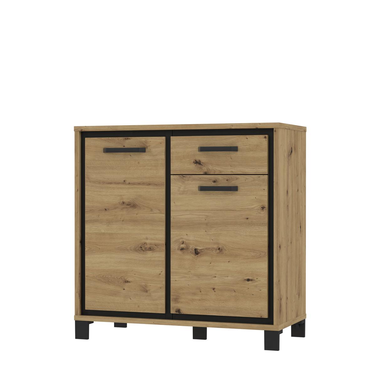 Kommode B 91,4 Cm Trondheim, Eiche Dekor/schwarz - Eichefarben/Schwarz, MODERN, Holzwerkstoff/Kunststoff (91,4/91,2/41,5cm) - MID.YOU