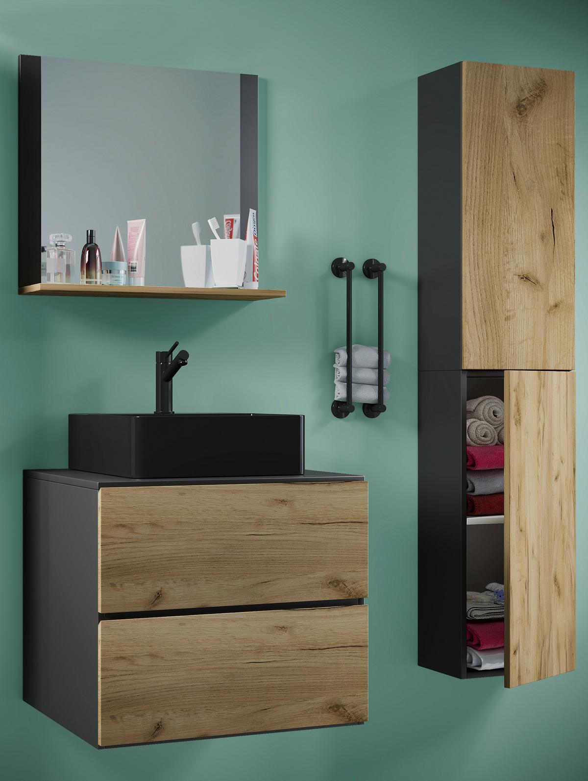 Badezimmer Lendas Bl L - Honigeiche/Anthrazit, MODERN, Glas/Keramik (94cm) - MID.YOU
