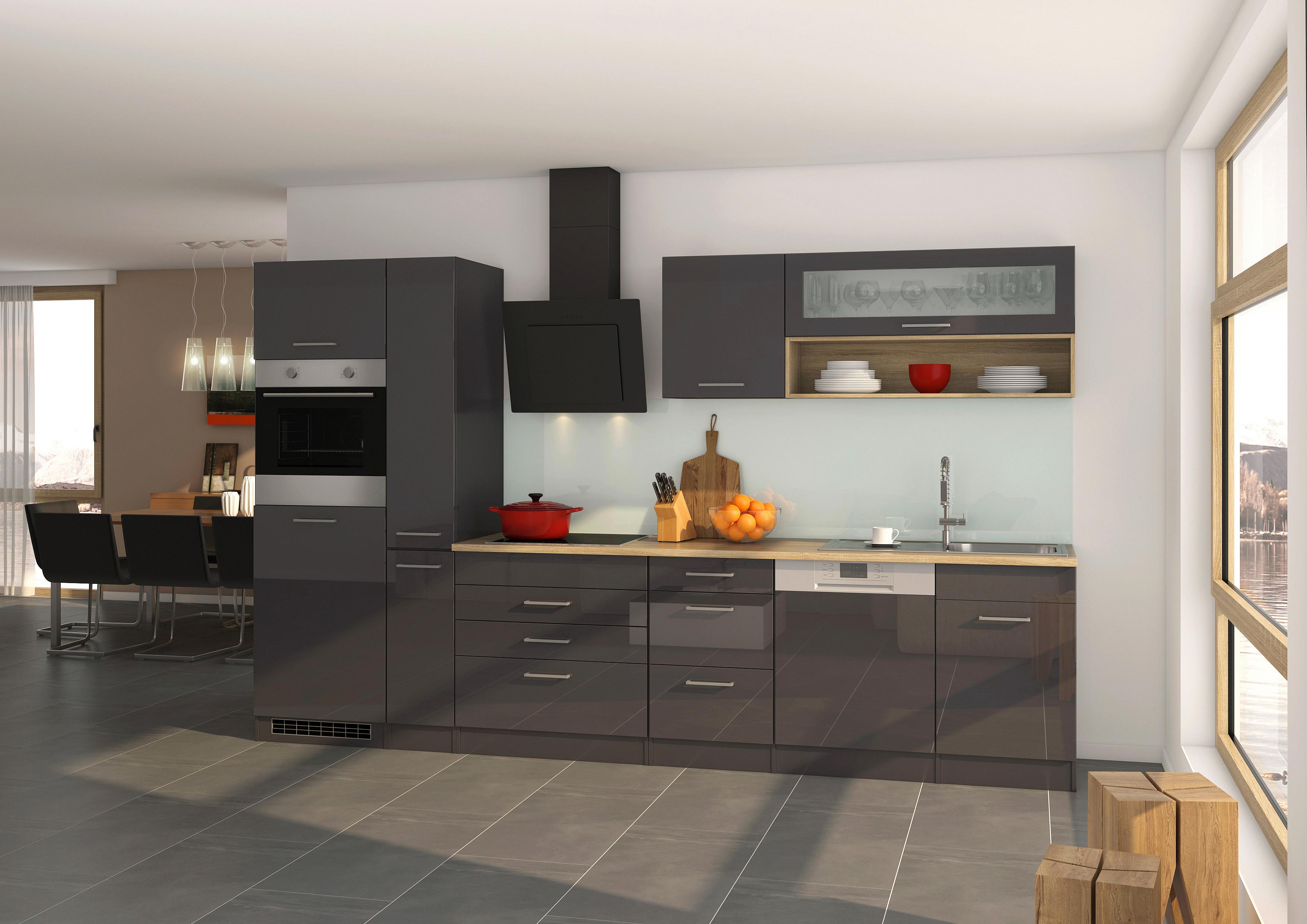 Küchenleerblock Mailand Graphitfarben B: 330cm - Graphitfarben/Sonoma Eiche, MODERN, Holzwerkstoff (330cm) - Held