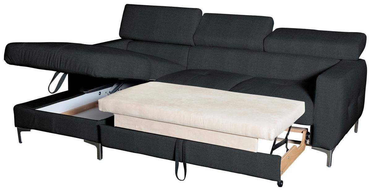 Ecksofa mit Schlaffunktion Sammy Schwarz - Chromfarben/Schwarz, Design, Textil (169/226cm) - Livetastic