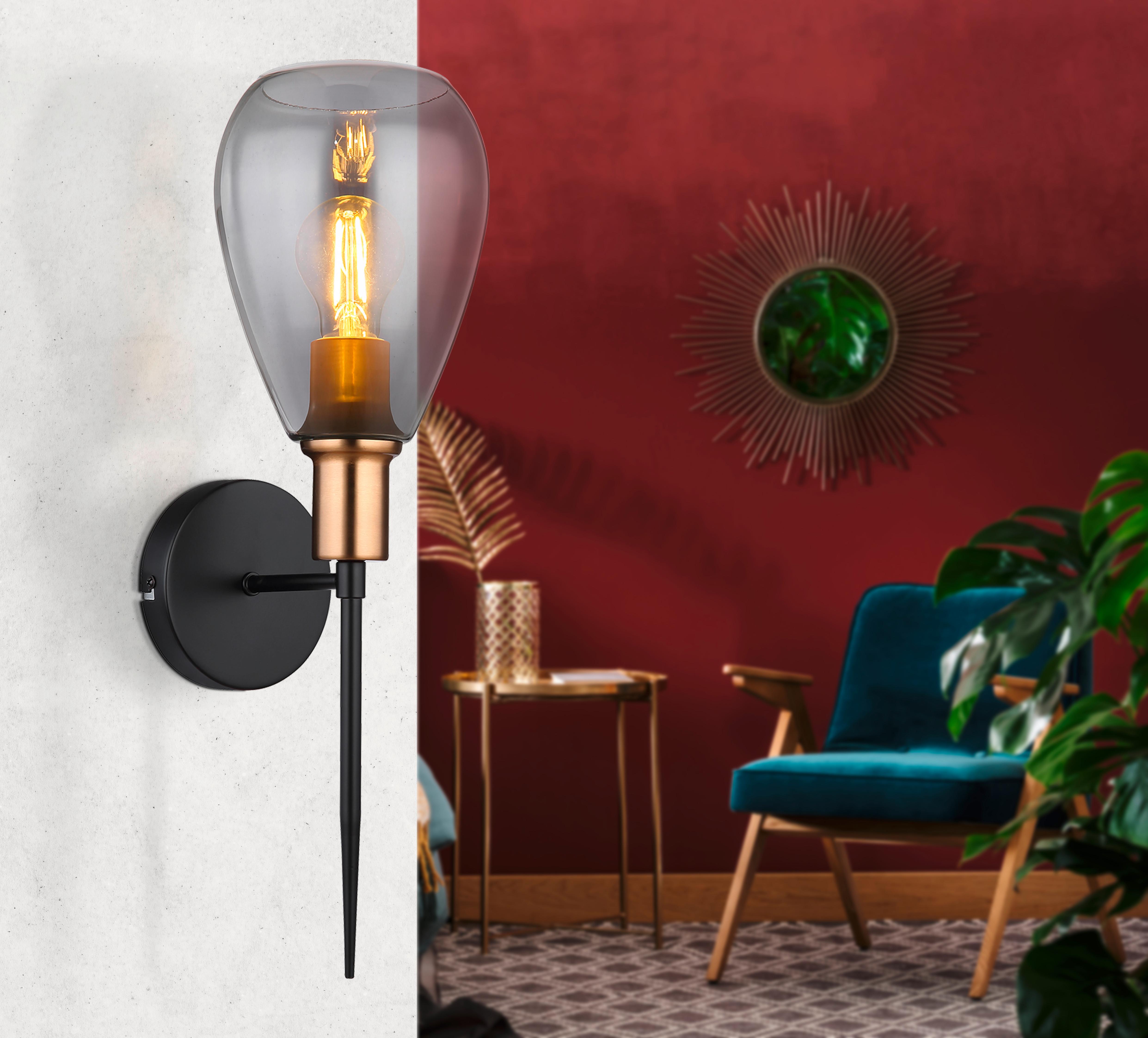 Wandleuchte 15563w 1-Flammig - Messingfarben/Schwarz, Design, Glas/Metall (15/19/48cm) - Globo