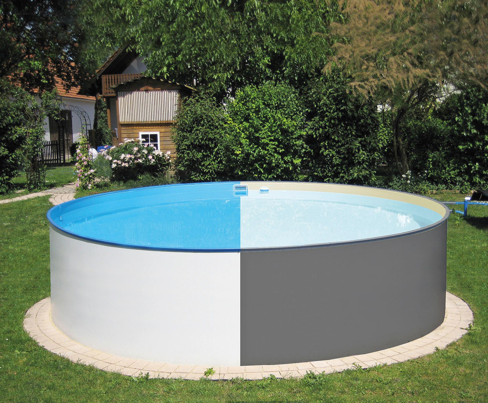Stahlwandpool-Set Rund Steely mit Leiter und Pumpe Ø 450 cm - Anthrazit/Hellblau, Basics (18600l)