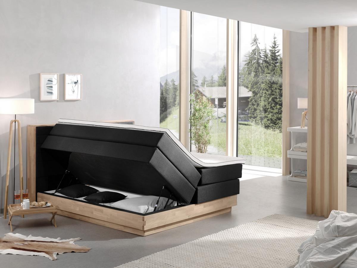 Boxspringbett Mit Topper + Bettkasten 160x200cm Moneta - Eichefarben/Schwarz, MODERN, Holz/Textil (160/200cm) - MID.YOU
