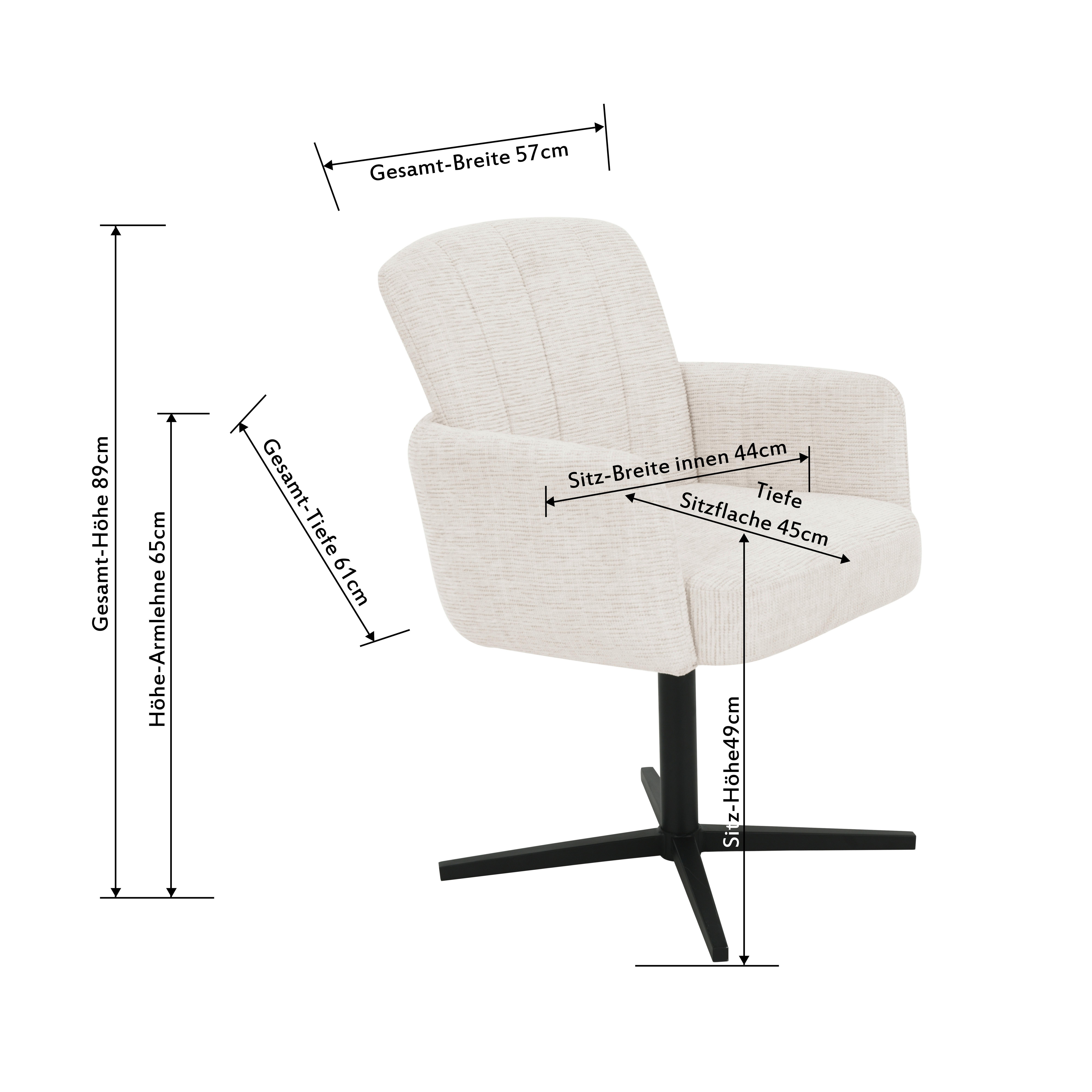 Armlehnstuhl Allison Leinenoptik Grau, B: 58 cm - Dunkelgrau/Schwarz, LIFESTYLE, Holz/Textil (58/86/64cm) - Livetastic
