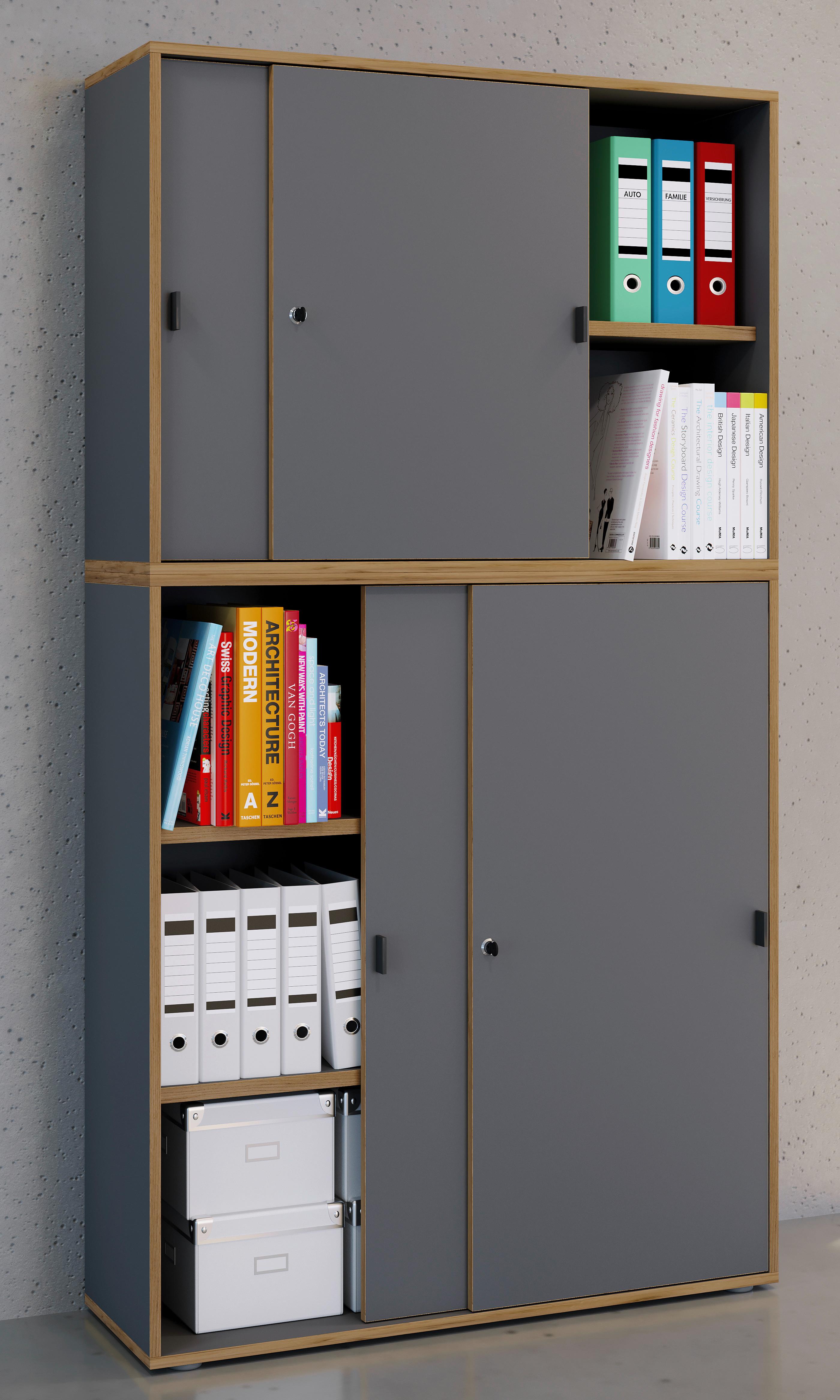 Aktenschrank Salia Anthrazit, Honigeiche B:100 Cm - Honigeiche/Anthrazit, Design, Holzwerkstoff (100/183/37cm) - MID.YOU