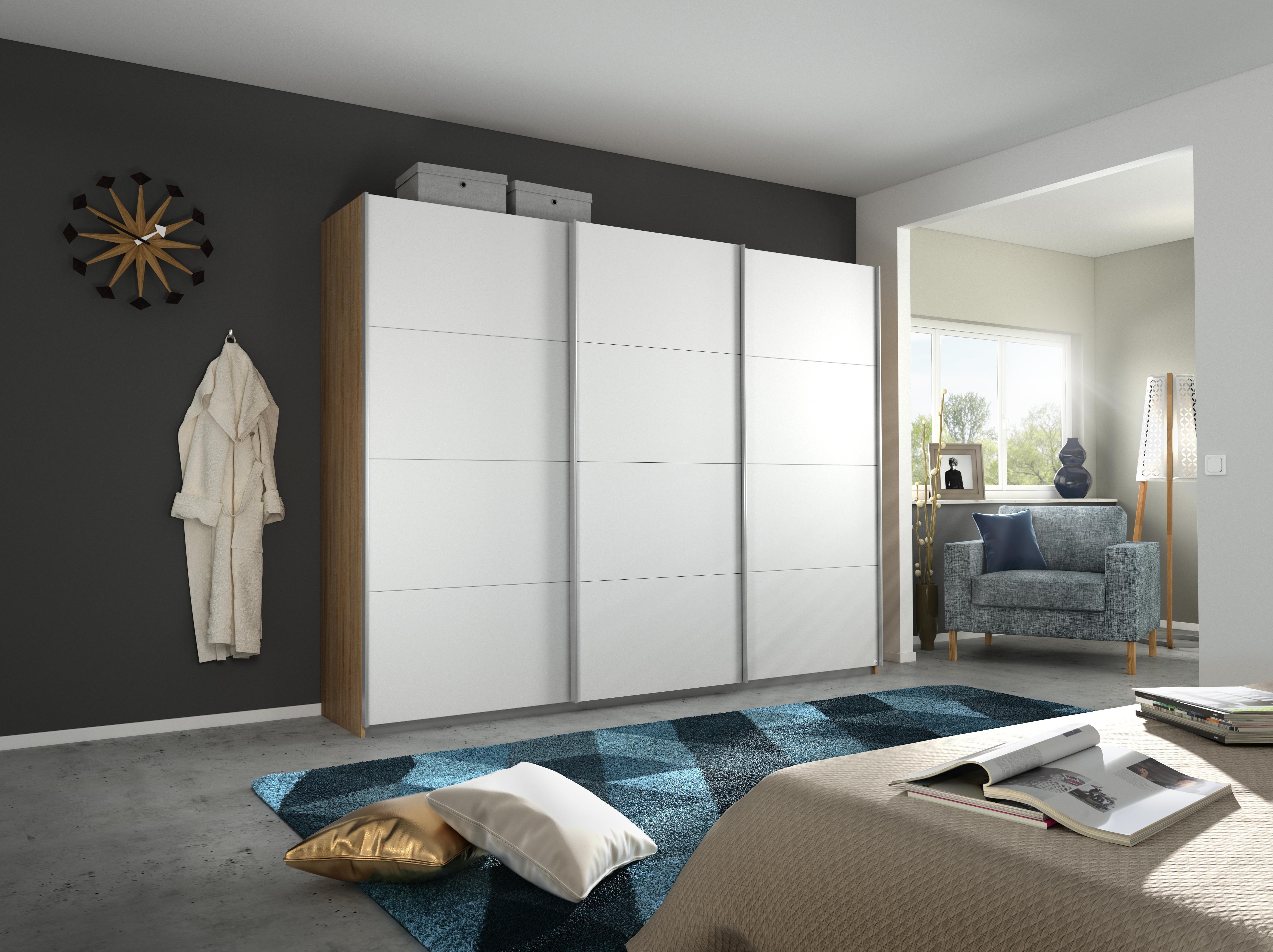 Schwebetürenschrank Belluno Weiß Sonoma Eiche