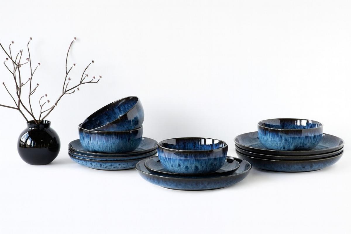 Tafelservice Allround Magic 12tlg. - Blau/Schwarz, Basics, Keramik - Creatable