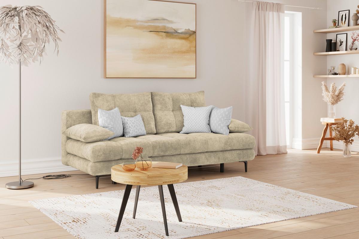 Schlafsofa Perla Beige B: 203 cm - Beige/Schwarz, KONVENTIONELL, Textil (203/94/96cm)